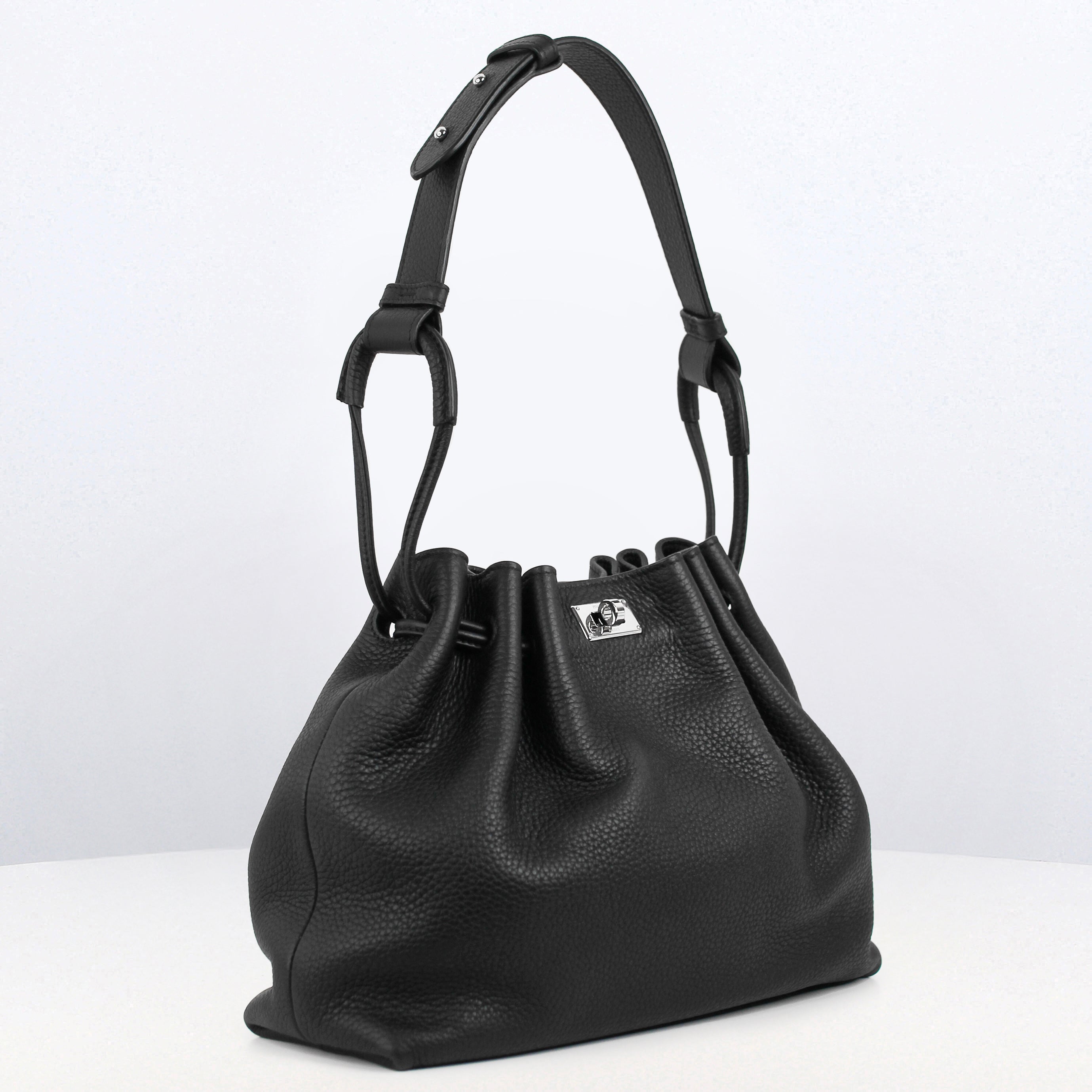"Archive Event" LEATHER DRAWSTRING BAG COLETTE PM BLACK (SHORT HANDLE/STRAP)