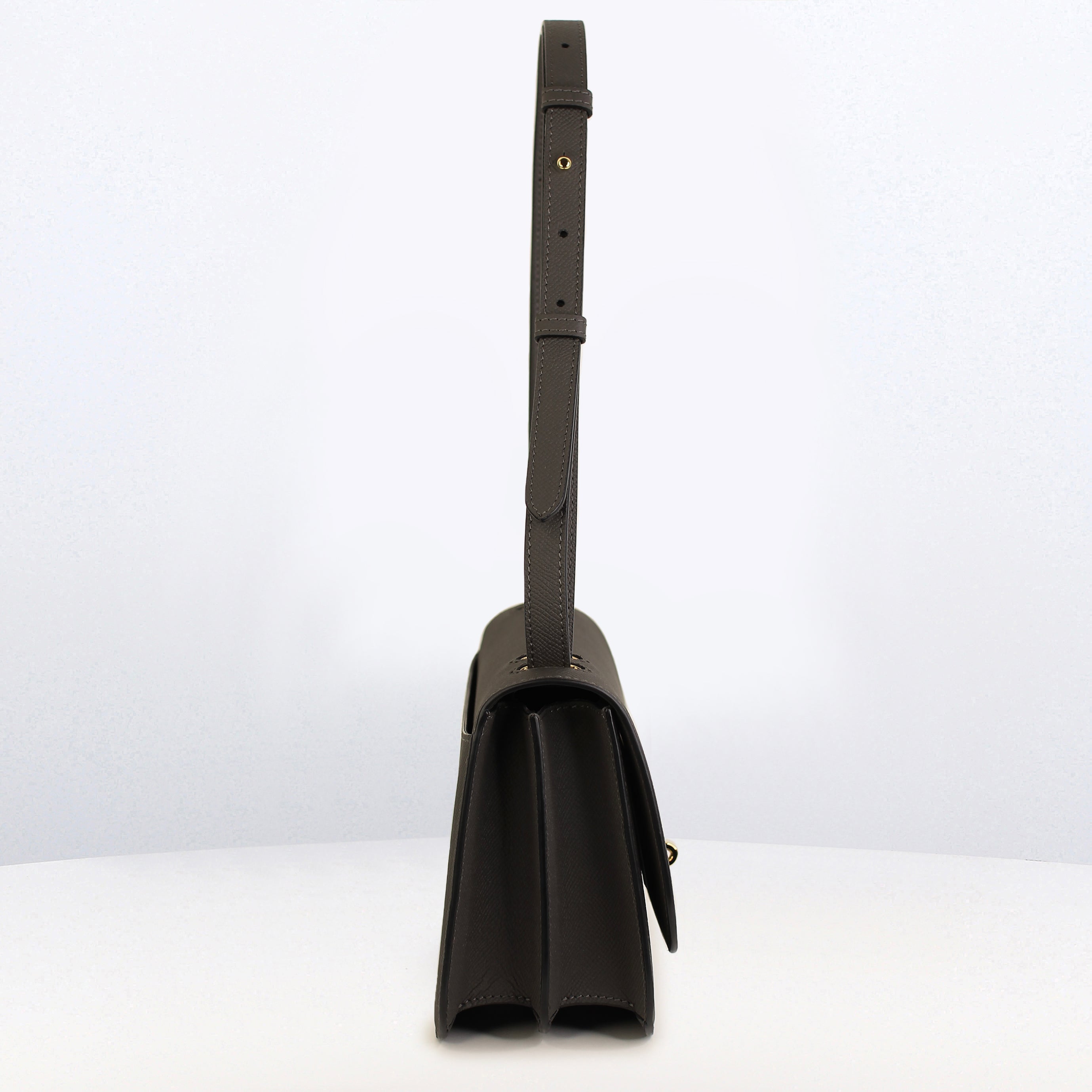 LEATHER FLAP BAG ELYSEE BLACK EAST/WEST CHARCOAL GREY