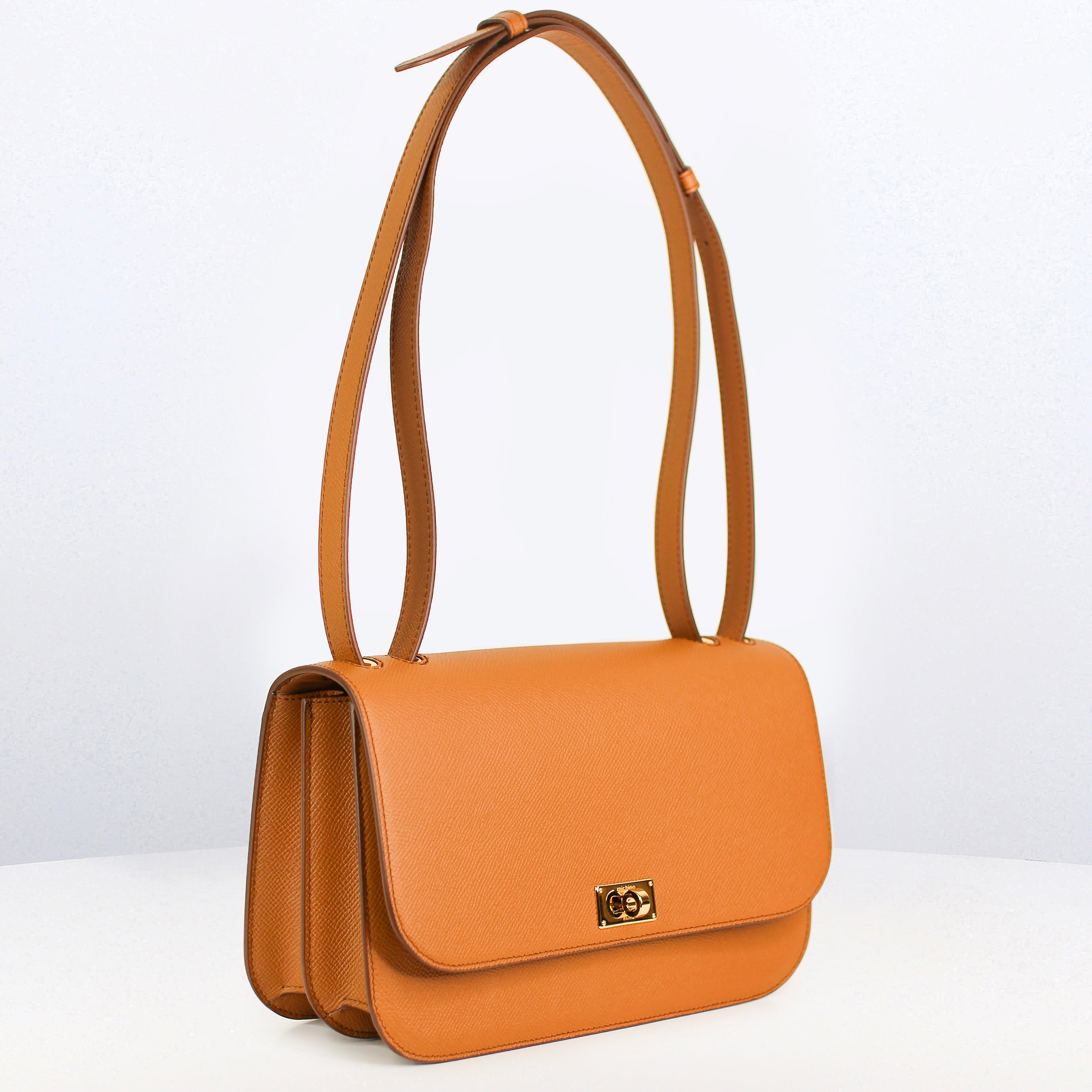 LEATHER FLAP BAG ELYSEE BLACK EAST/WEST GOLD