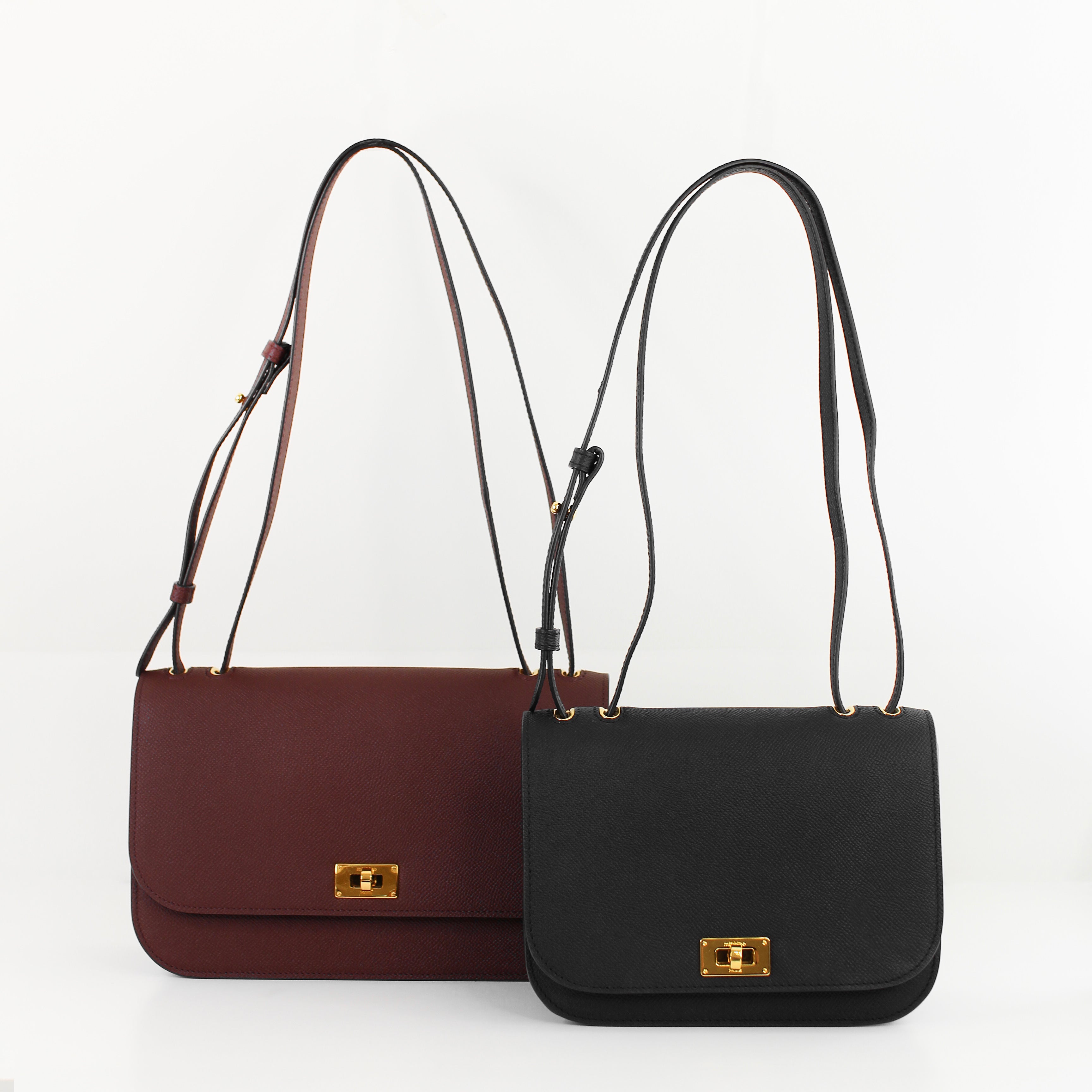 LEATHER FLAP BAG ELYSEE BLACK EAST/WEST PRUNE