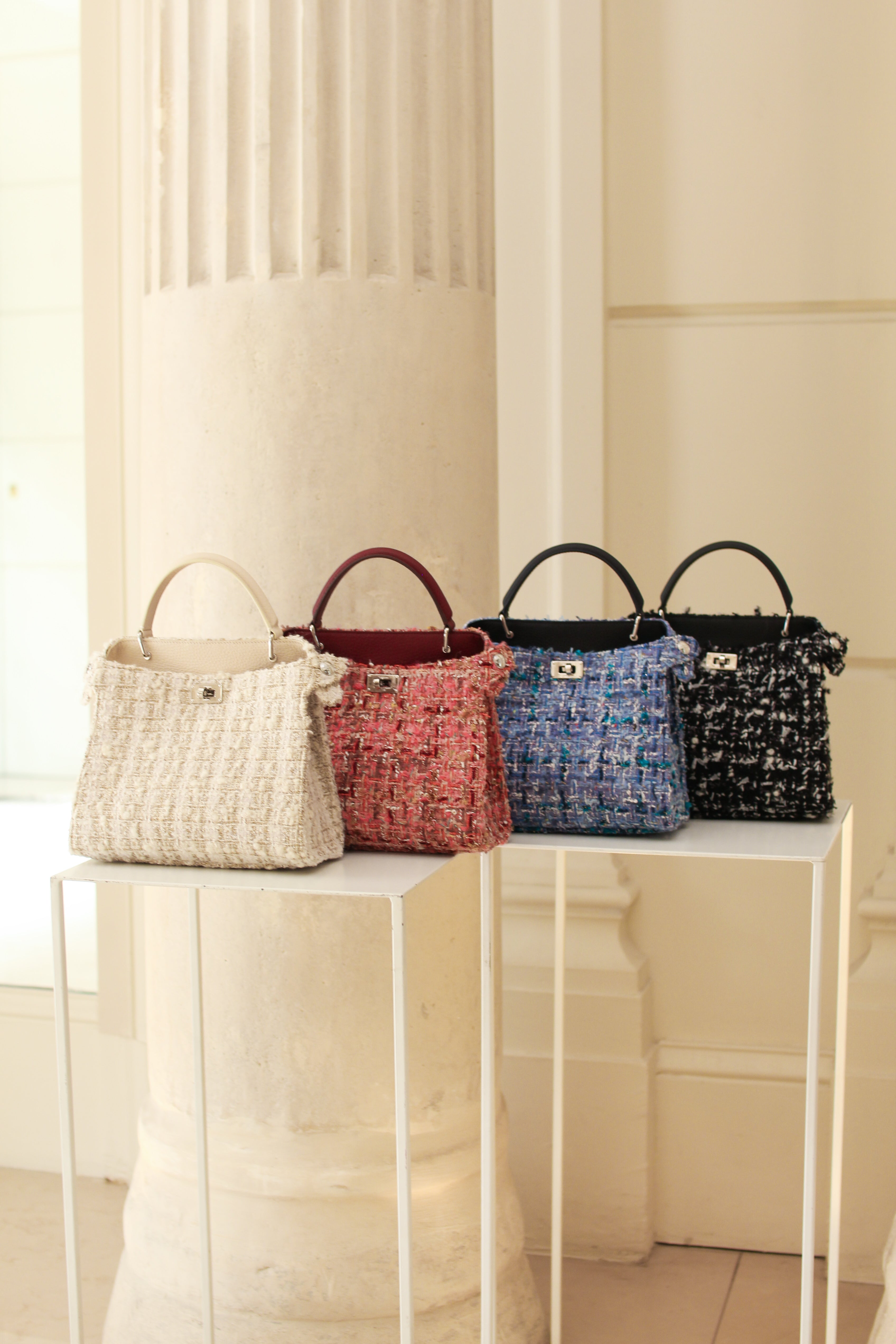 SAC À MAIN EN CUIR LUTECE MINI TWEED ROSE