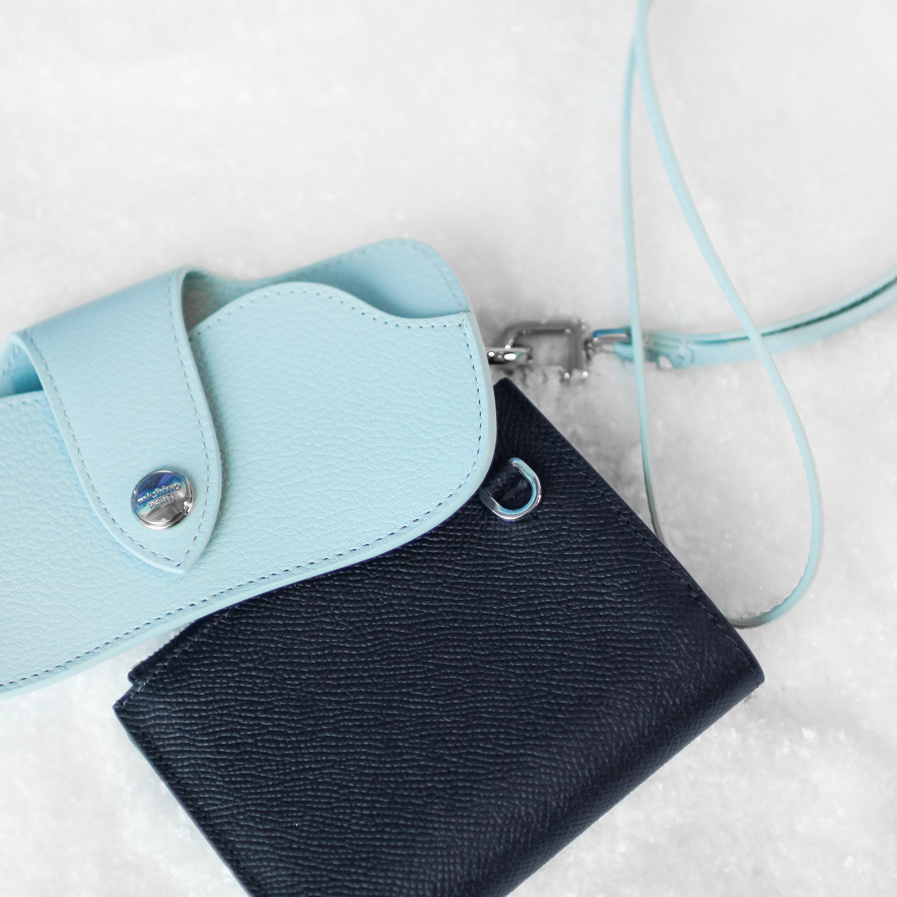 GIFT SET: ECLIPSE TWO-FOLD ZIP LEATHER WALLET & SKY BLUE LEATHER GLASSES CASE