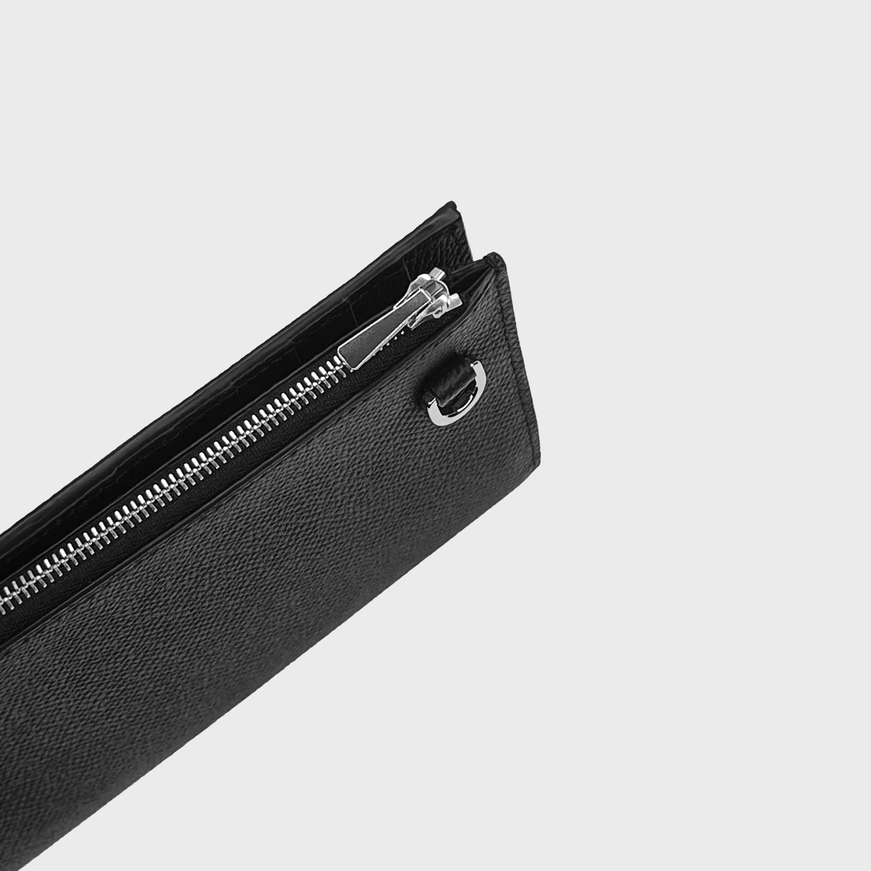 LONG PORTEFEUILLE EN CUIR À FERMETURE ÉCLAIR NOIR