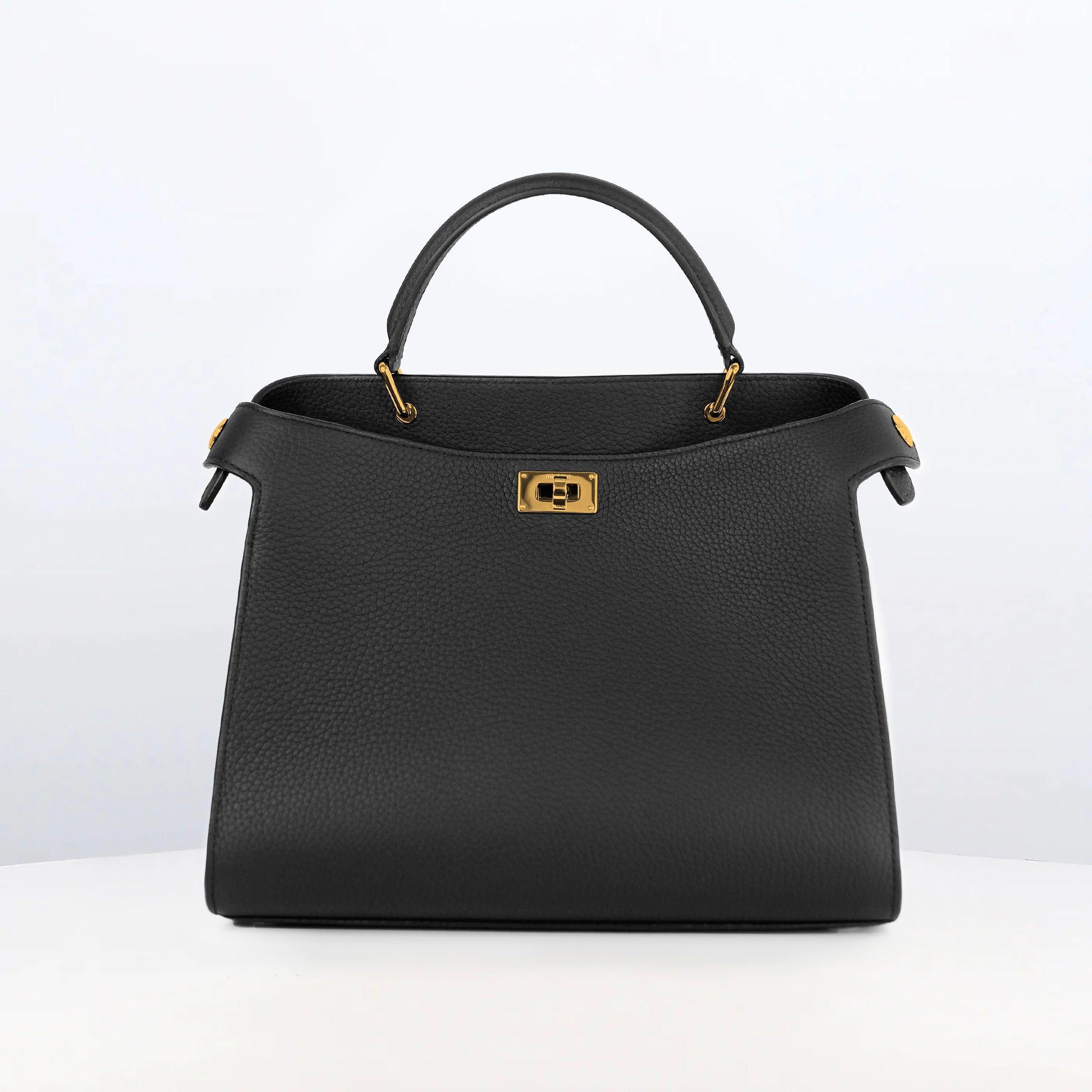 LEATHER HANDBAG LUTECE 27 BLACK WITH GOLD HARWARE
