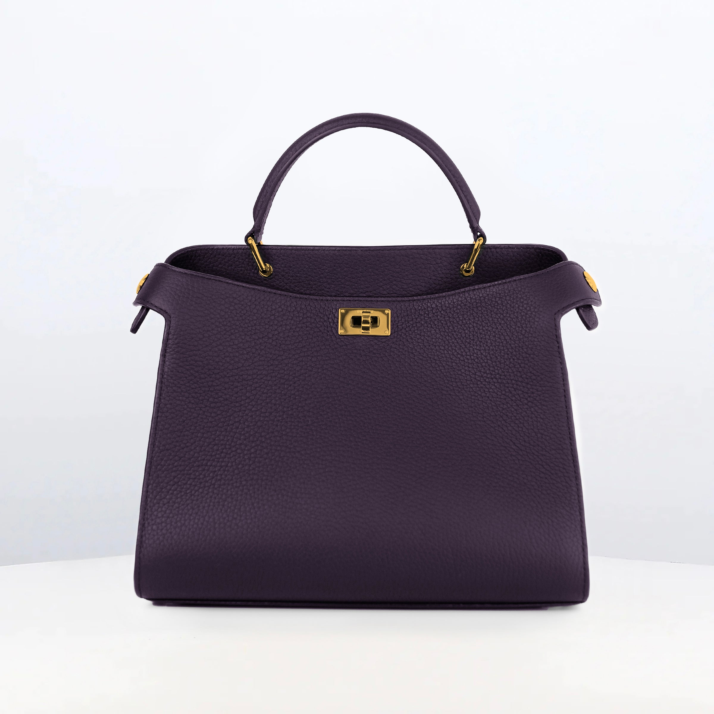 LEATHER HANDBAG LUTECE 27 RAISIN WITH GOLD HARWARE
