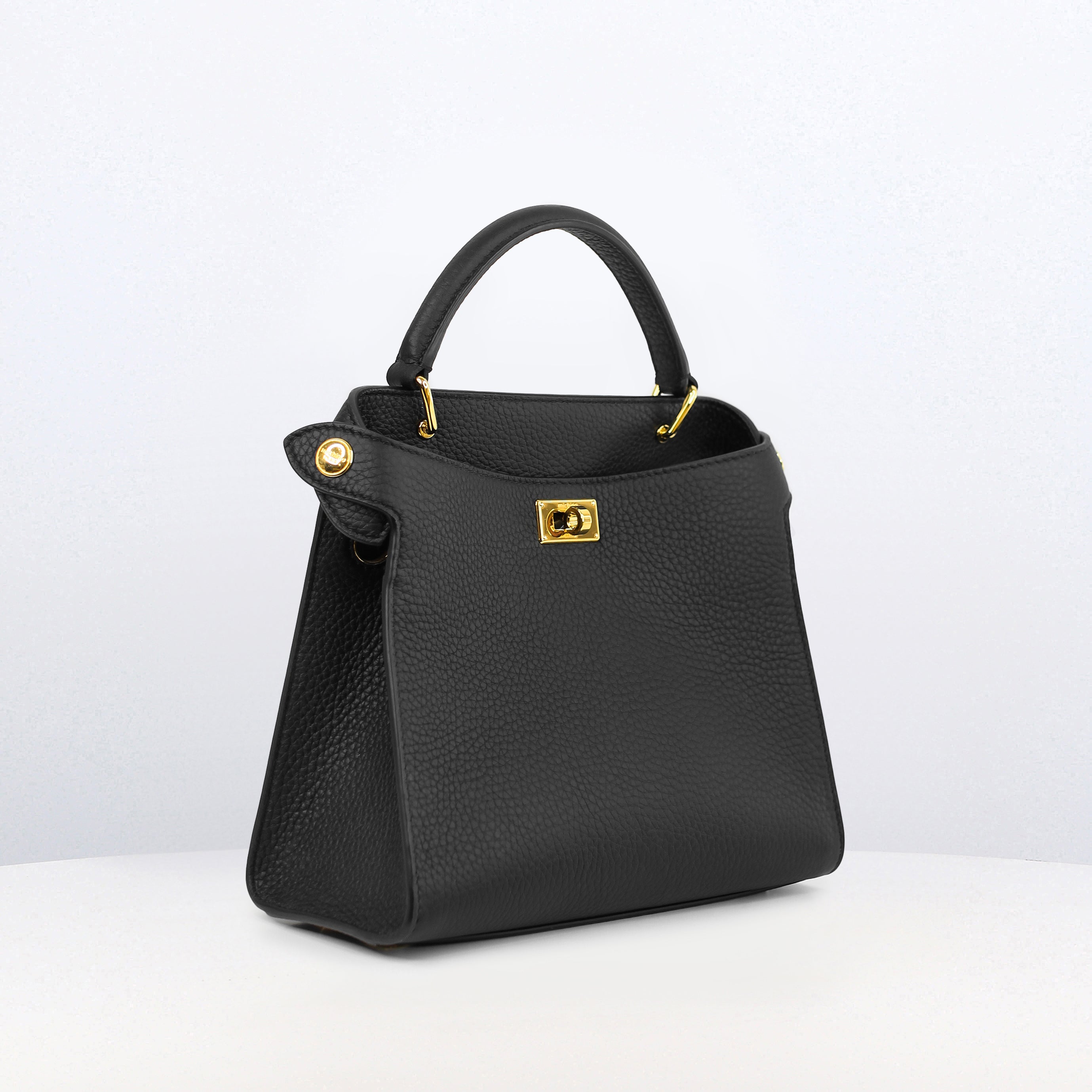 LEATHER HANDBAG LUTECE MINI BLACK GOLD HARWARE