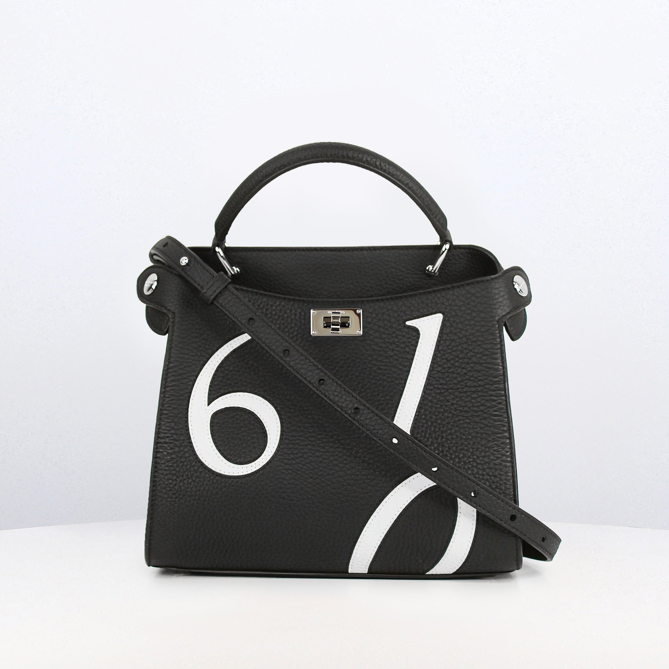 LEATHER HANDBAG LUTECE MINI BLACK LUCKY NUMBER