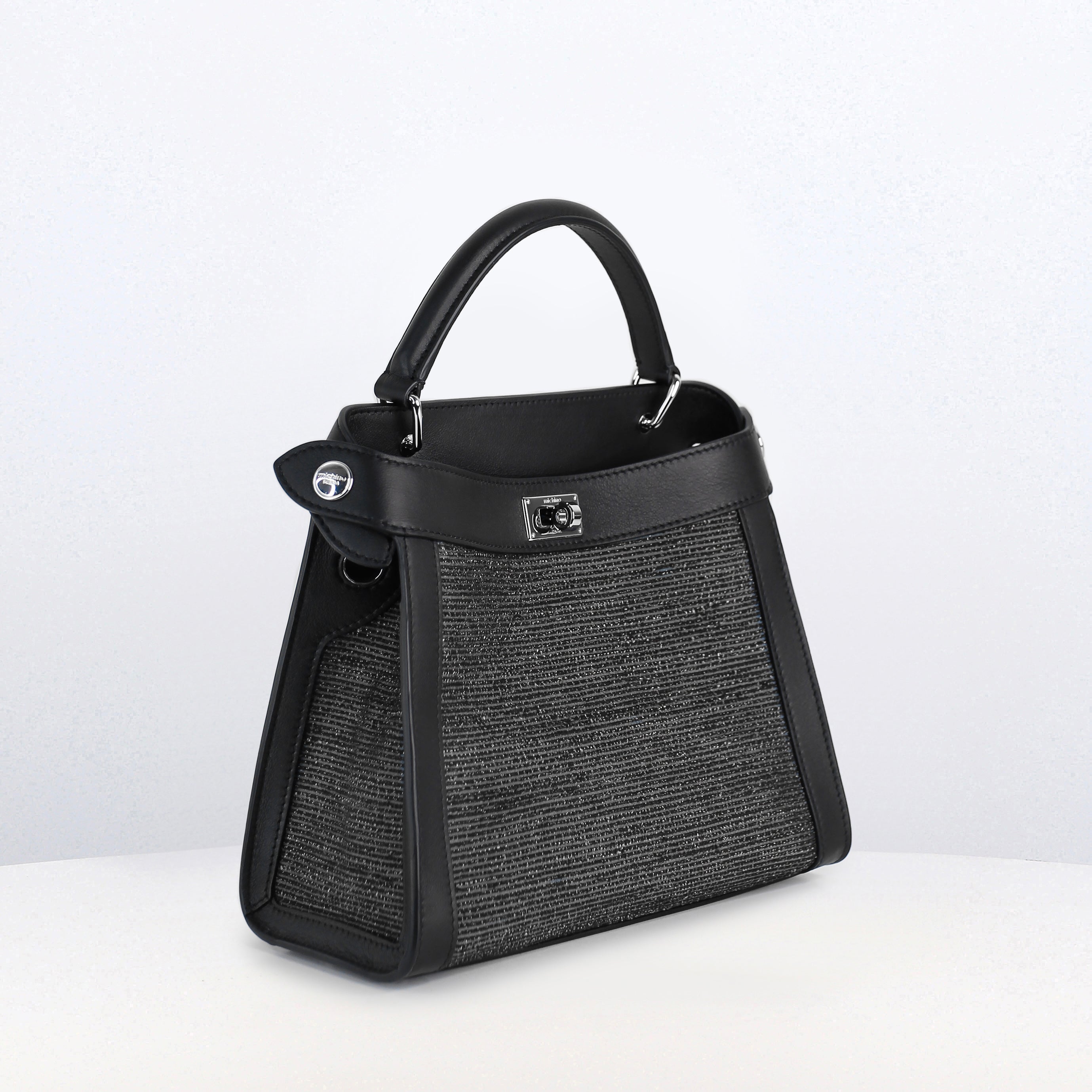 LEATHER HANDBAG LUTECE MINI TSUMUGI-ORI WHITE