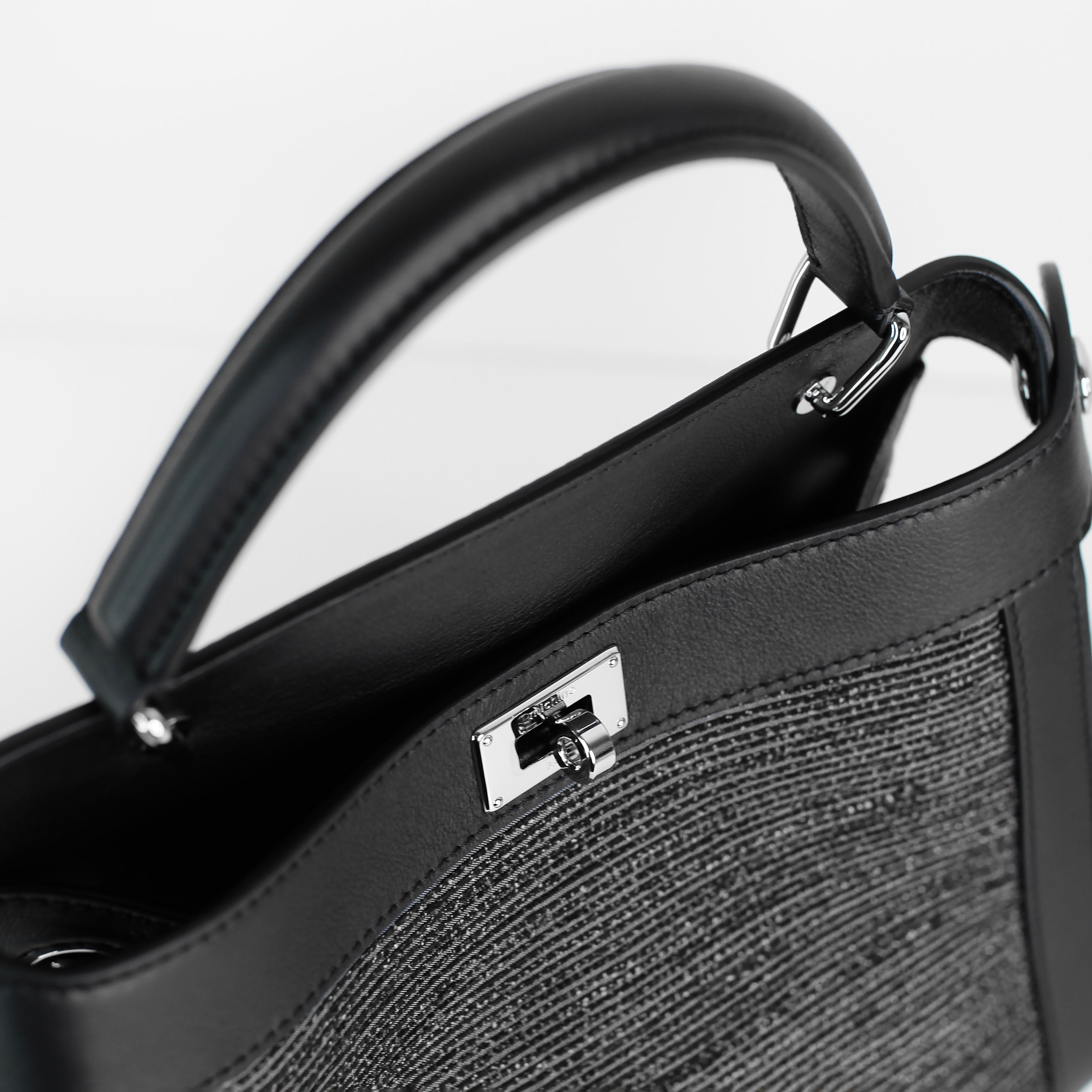 LEATHER HANDBAG LUTECE MINI TSUMUGI-ORI WHITE