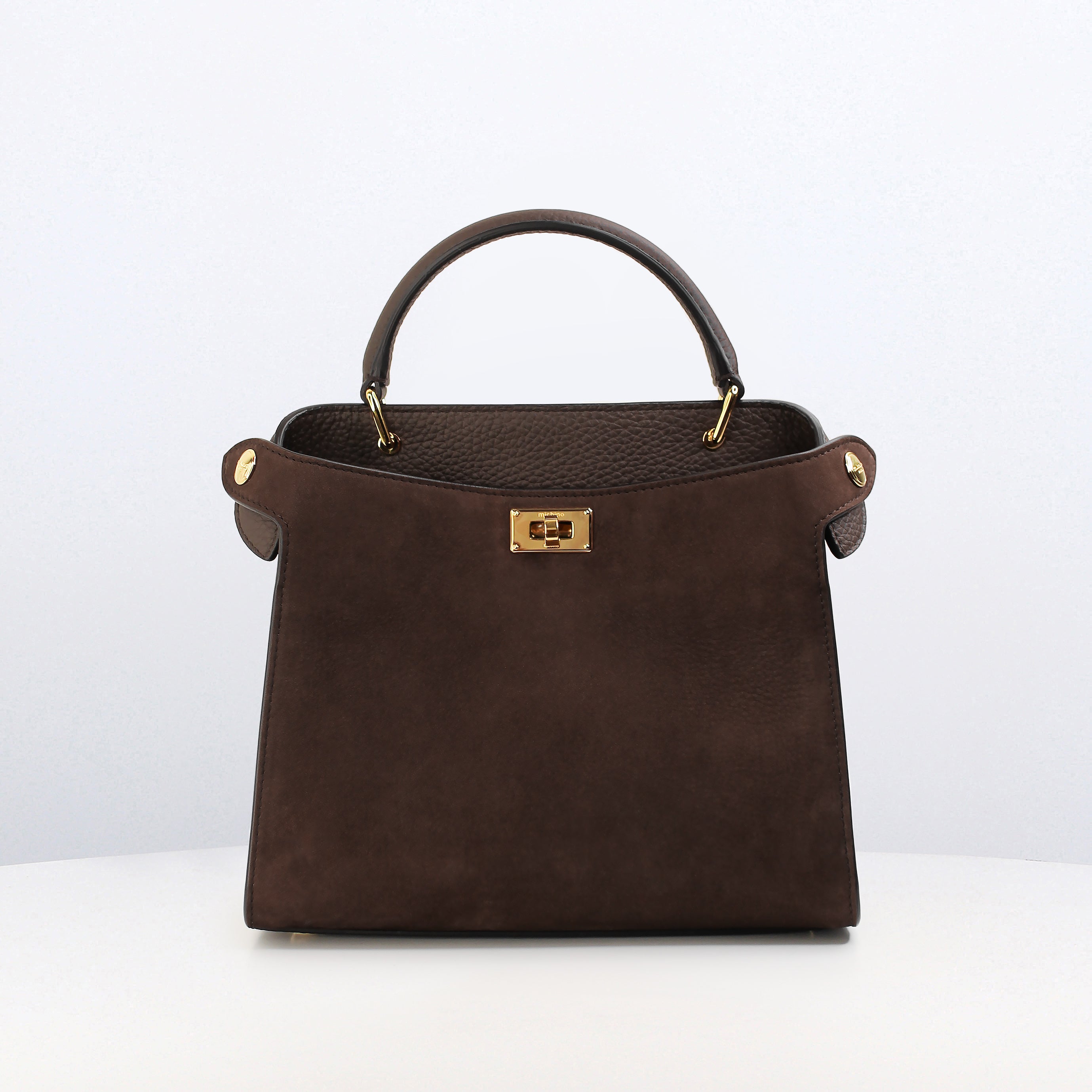 SAC À MAIN EN CUIR LUTECE MINI NUBUCK CHOCOLAT FINITIONS DORÉES
