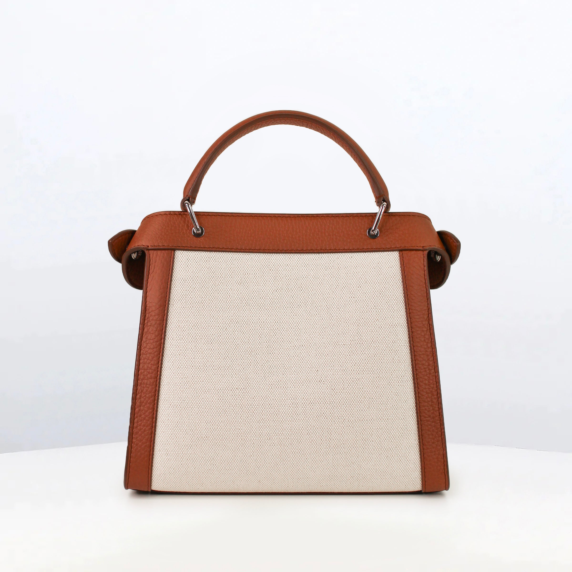 LUTECE MINI GOLD LEATHER AND NATURAL CANVAS HANDBAG