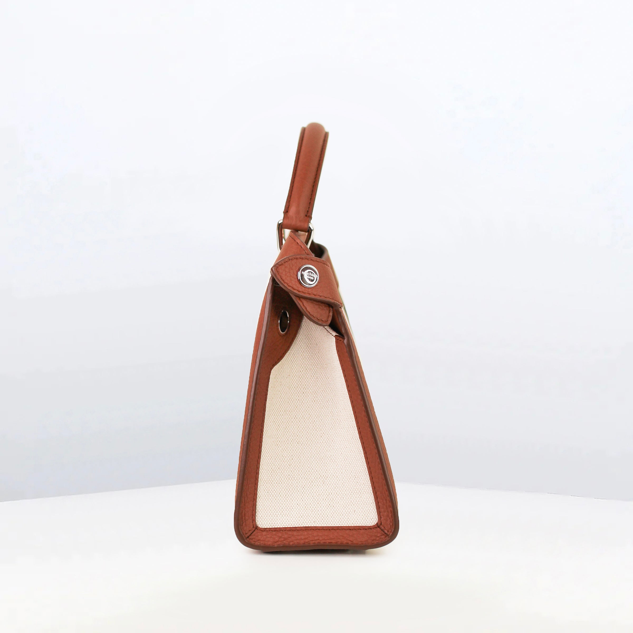 LUTECE MINI GOLD LEATHER AND NATURAL CANVAS HANDBAG