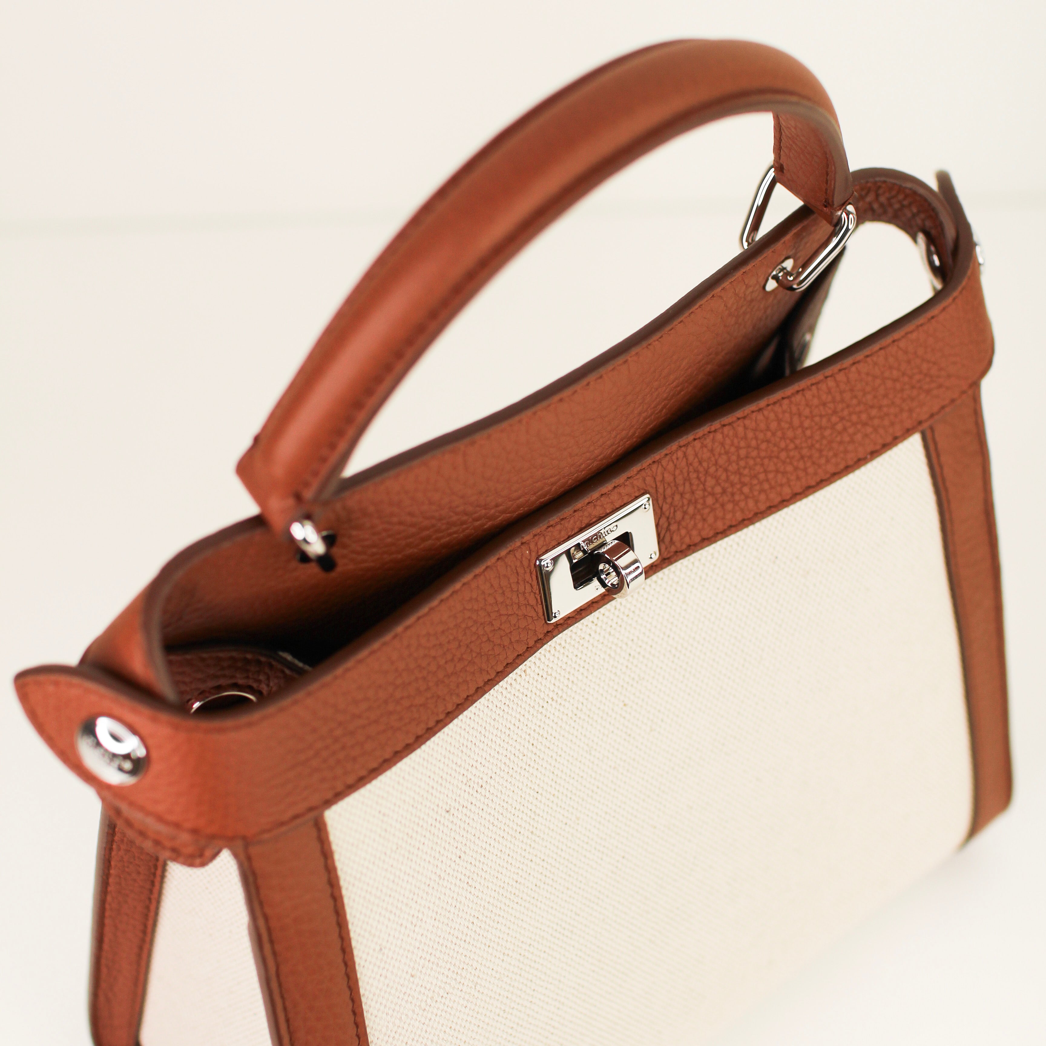 LUTECE MINI GOLD LEATHER AND NATURAL CANVAS HANDBAG