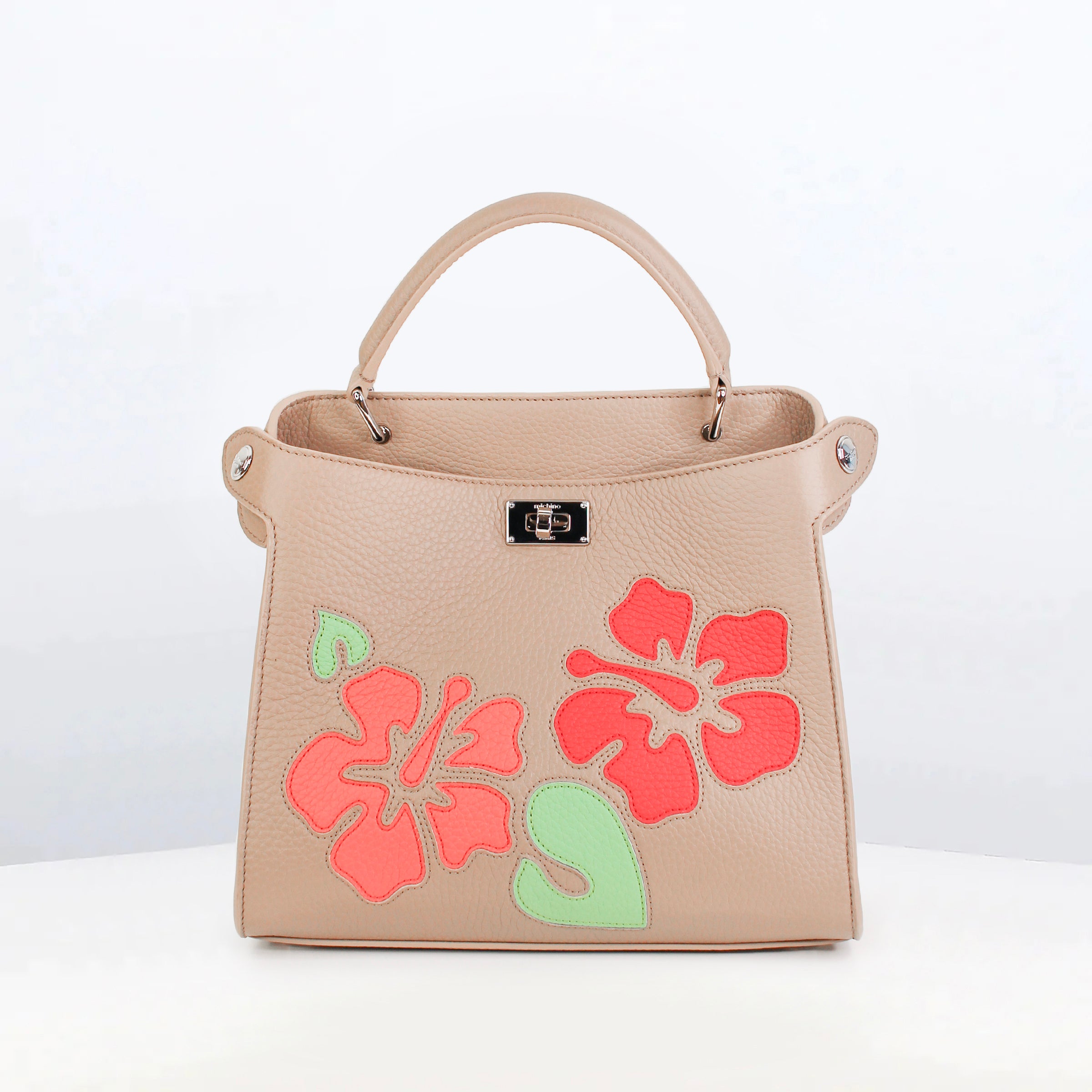 SAC À MAIN EN CUIR LUTECE MINI INTERSIA TOURTERELLE RED FLOWERS