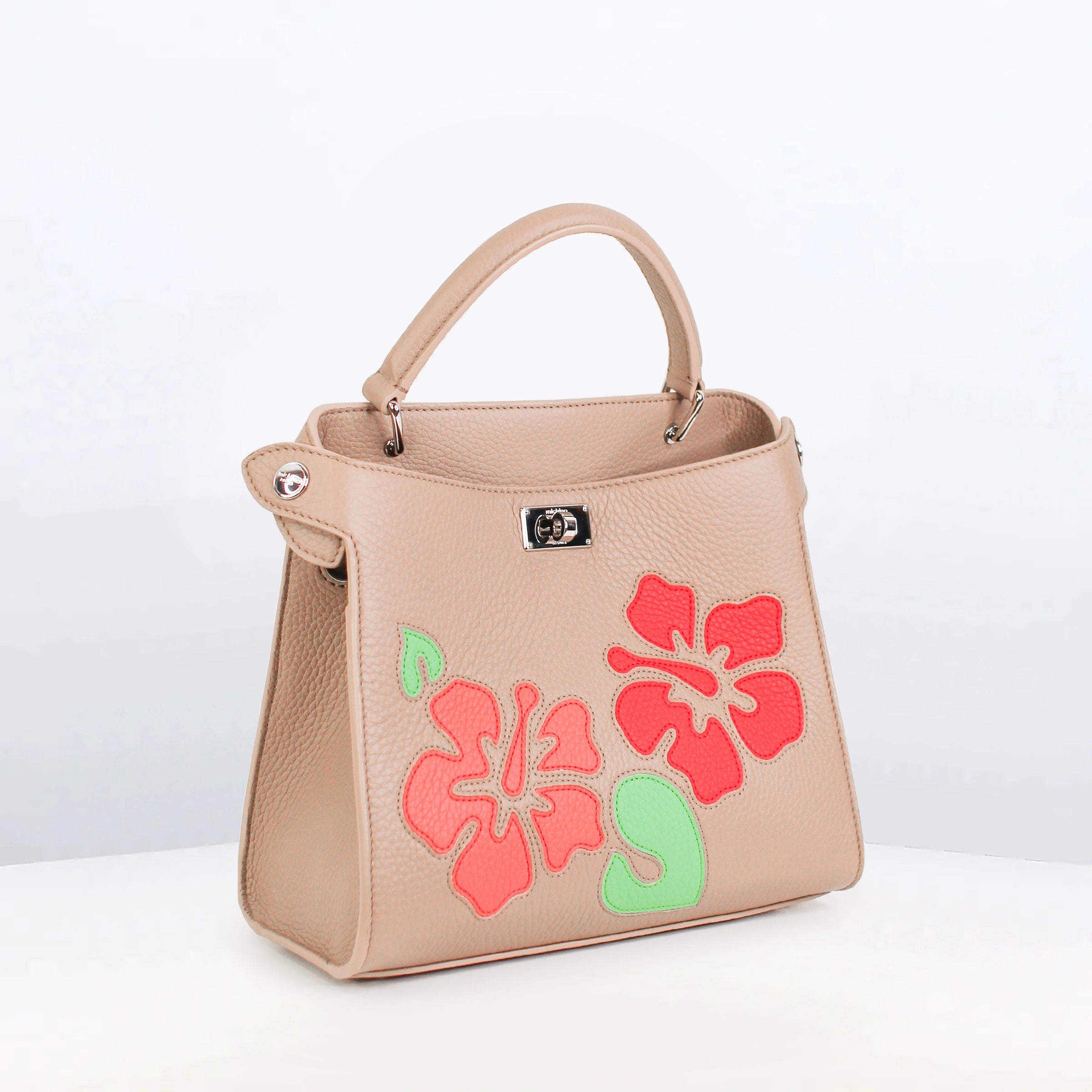 SAC À MAIN EN CUIR LUTECE MINI INTERSIA TOURTERELLE RED FLOWERS