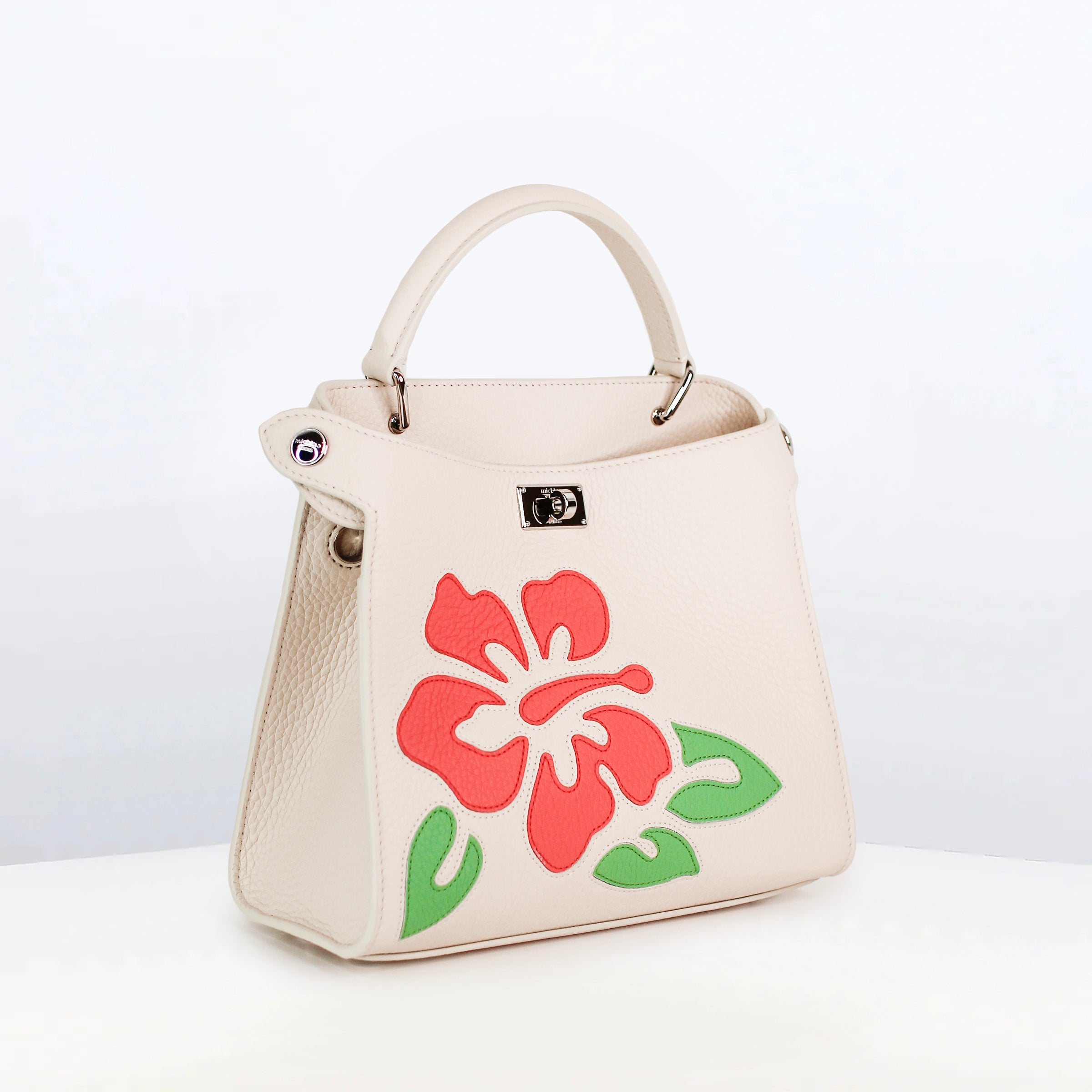 SAC À MAIN EN CUIR LUTECE MINI INTERSIA IVORY RED FLOWERS