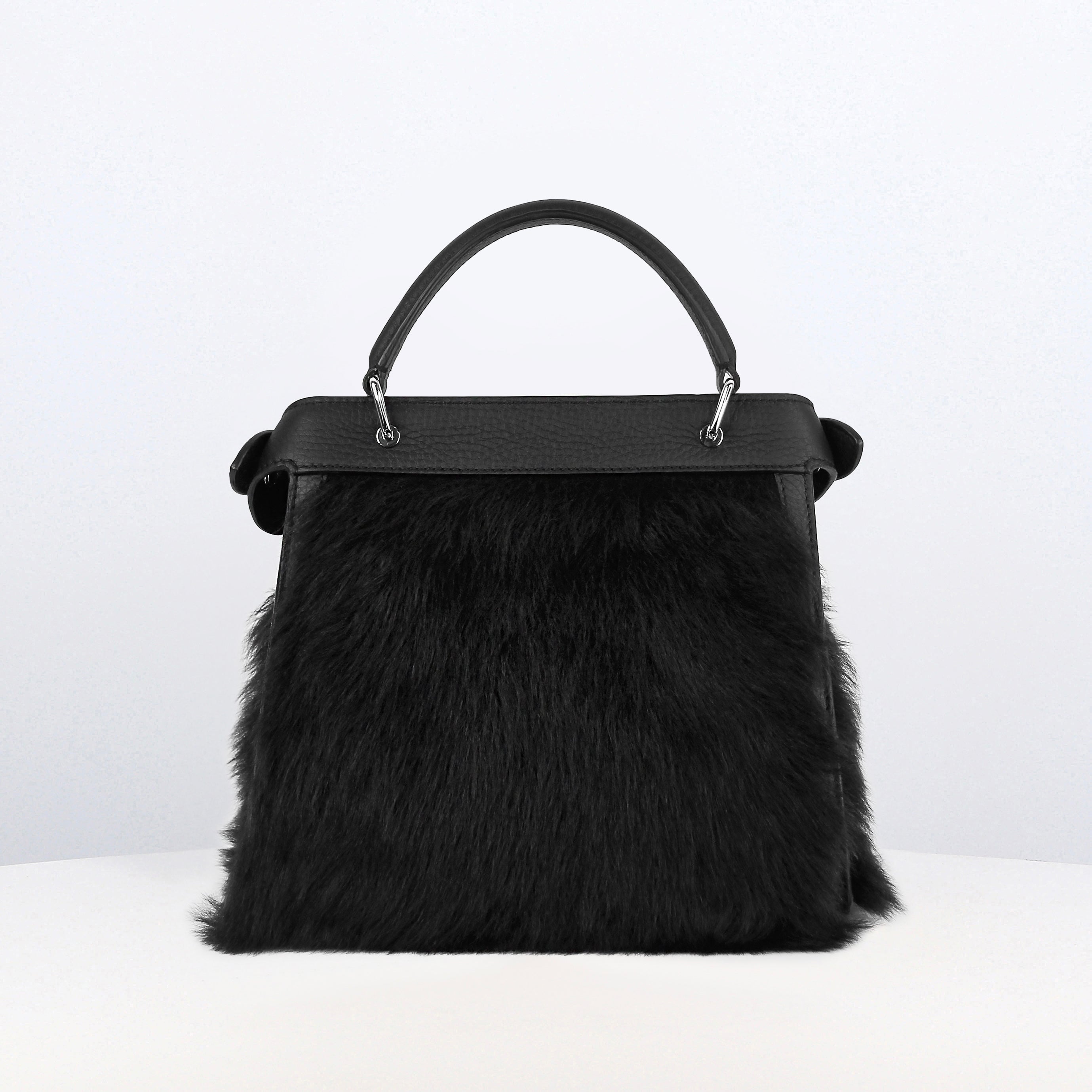 SAC À MAIN EN CUIR ET SHEARLING LUTECE MINI NOIR