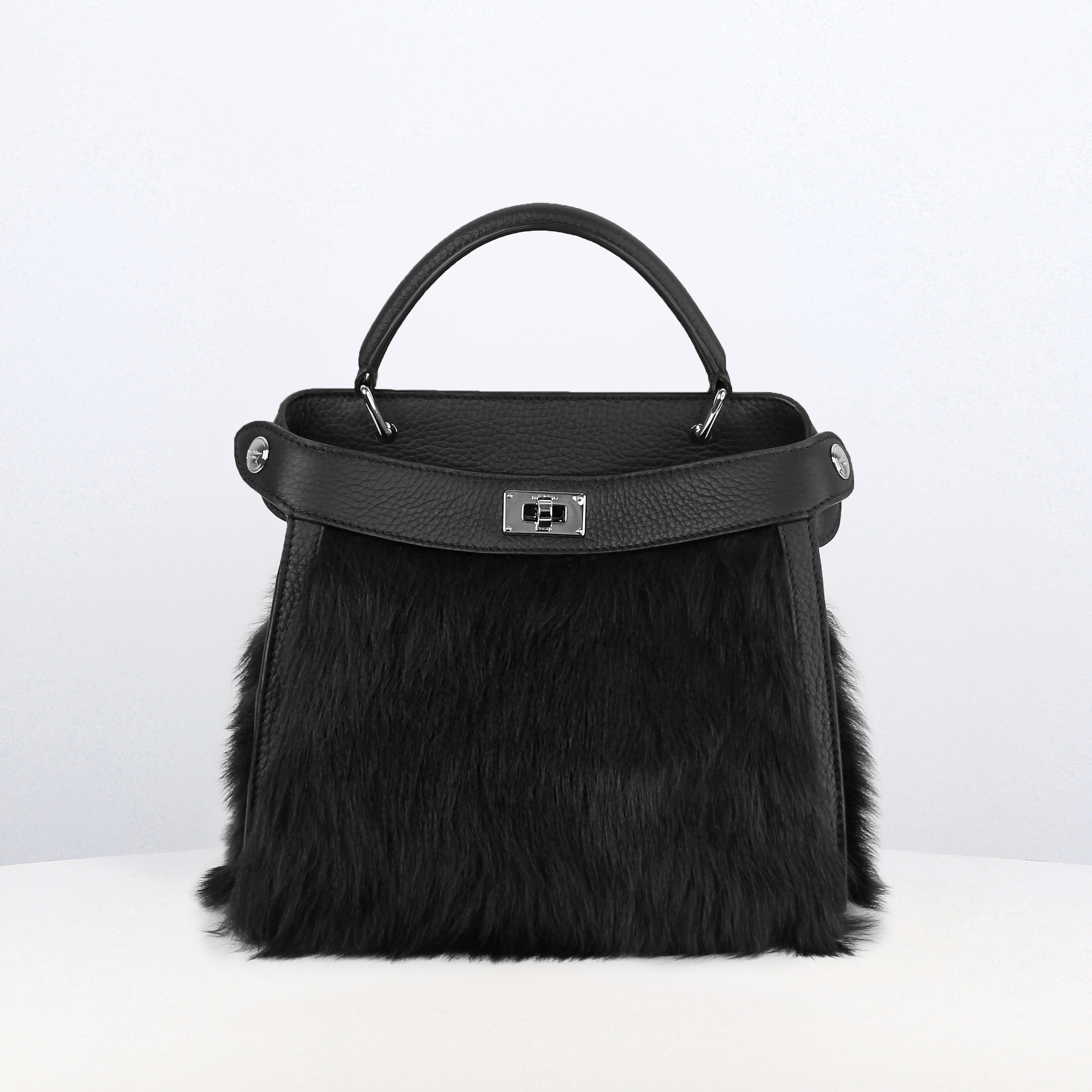 SAC À MAIN EN CUIR ET SHEARLING LUTECE MINI NOIR