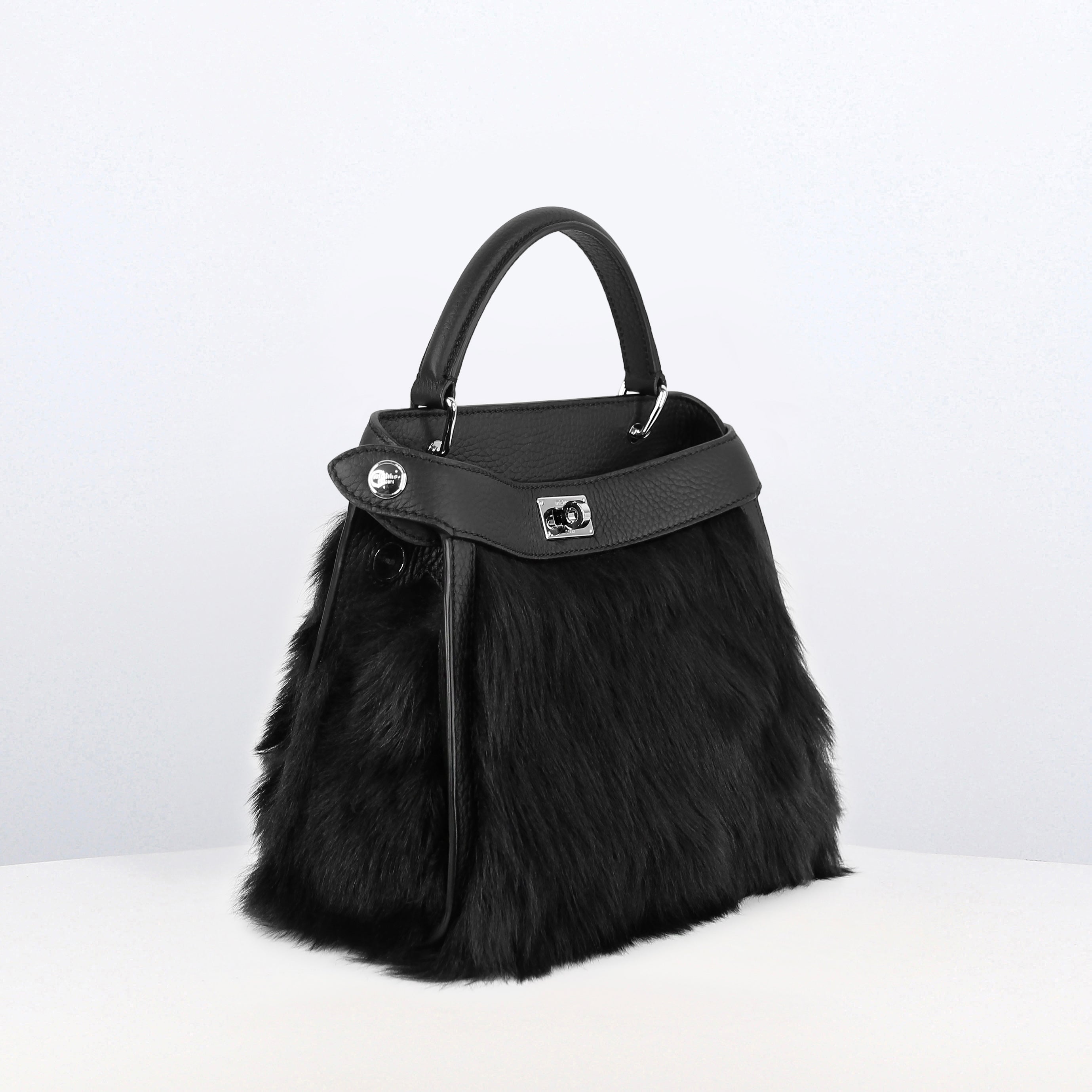 SAC À MAIN EN CUIR ET SHEARLING LUTECE MINI NOIR