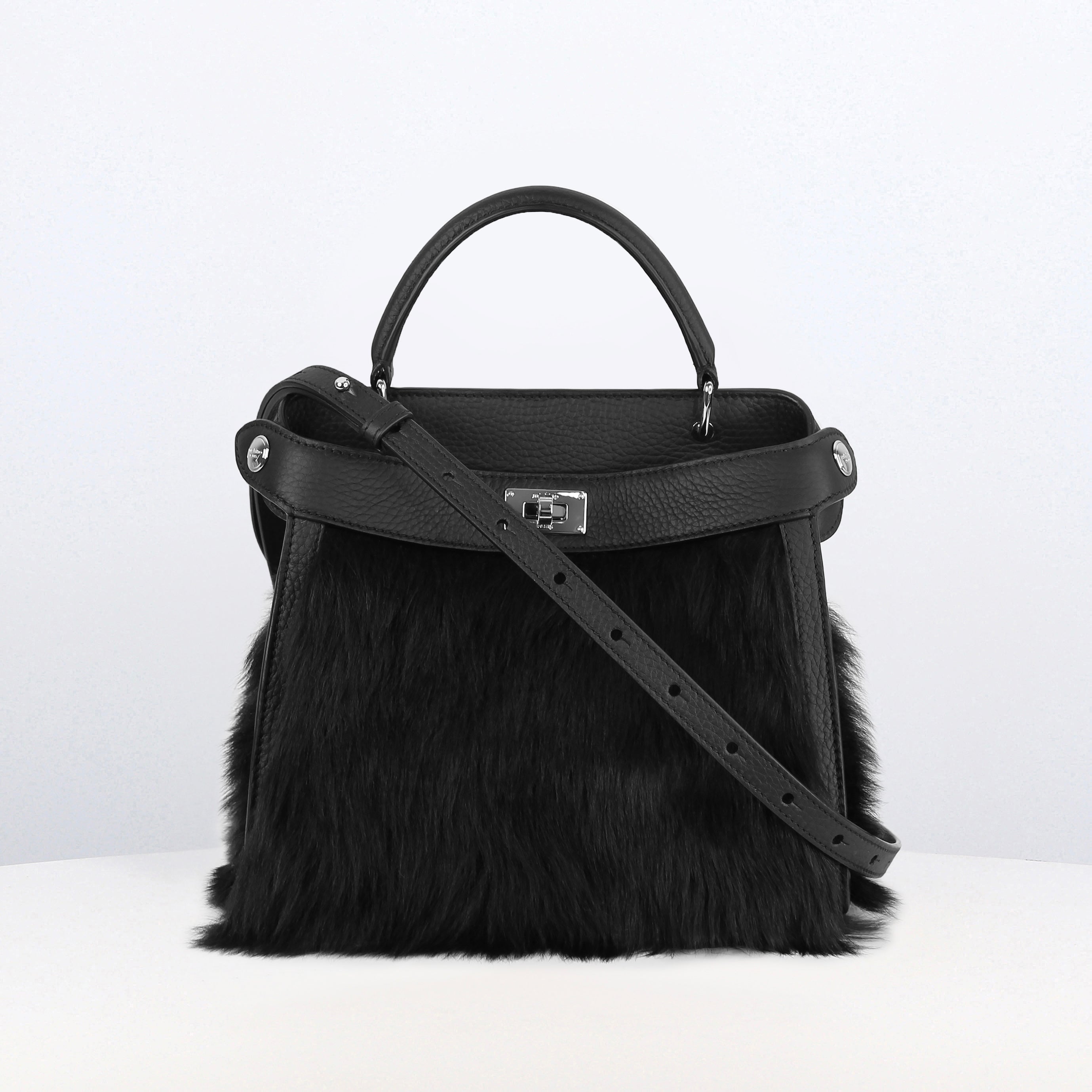 SAC À MAIN EN CUIR ET SHEARLING LUTECE MINI NOIR