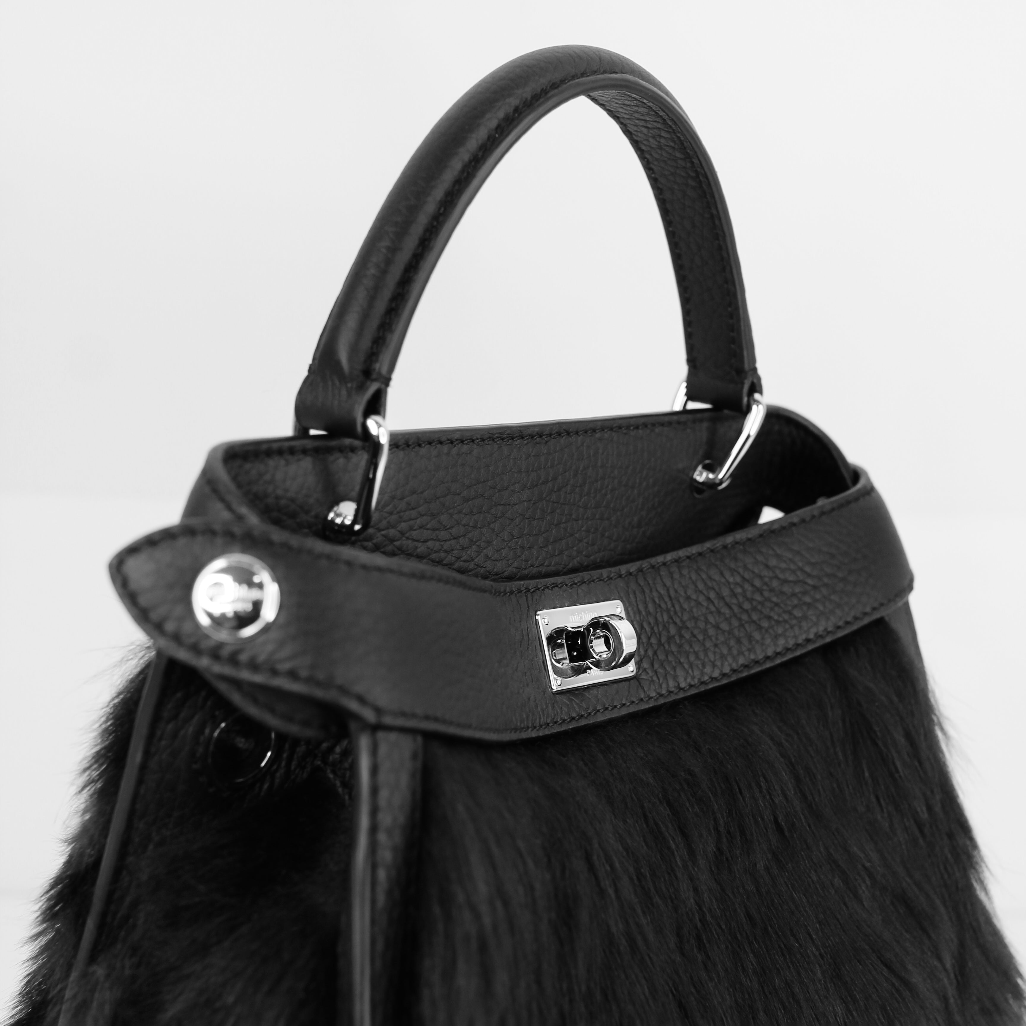 SAC À MAIN EN CUIR ET SHEARLING LUTECE MINI NOIR