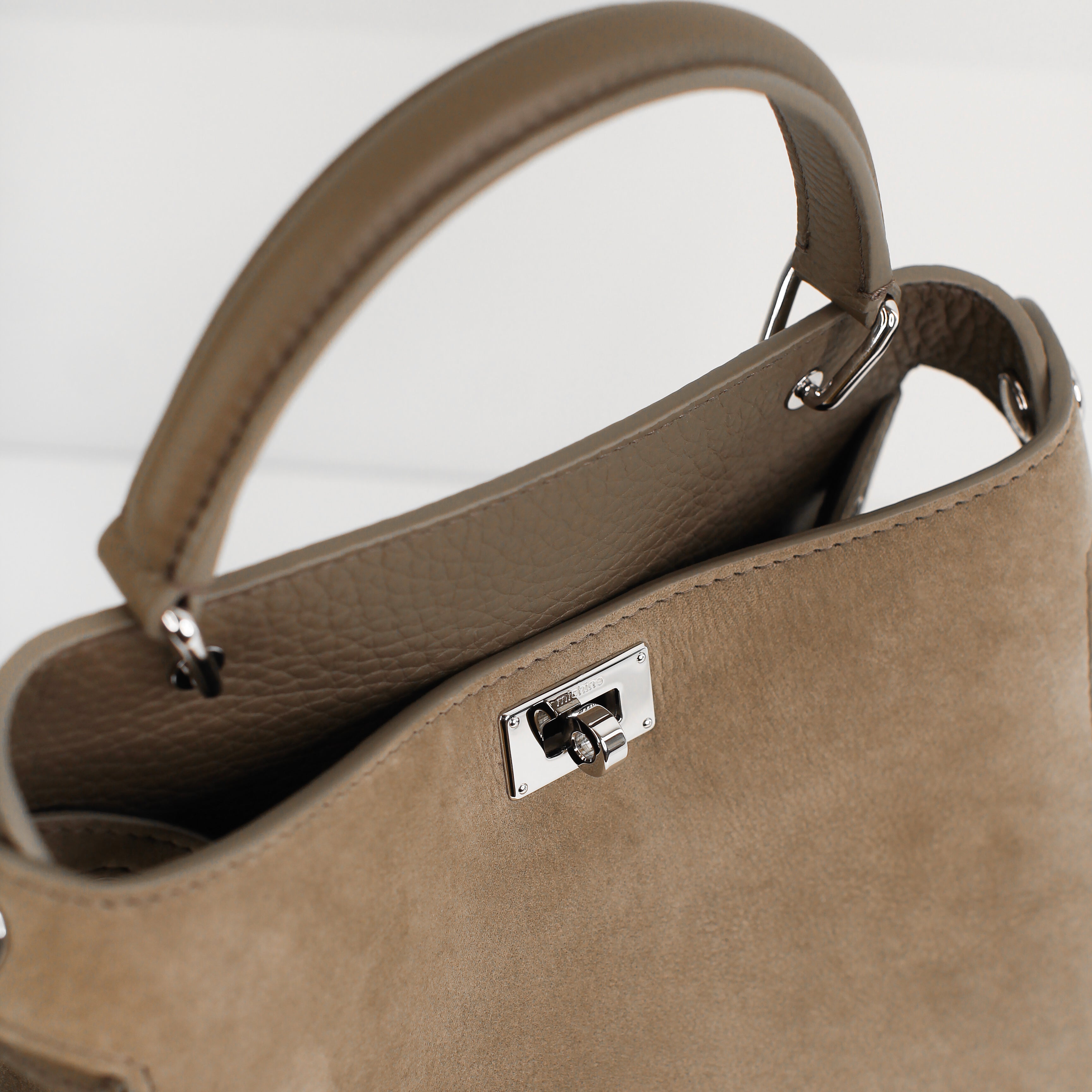 LEATHER HANDBAG LUTECE MINI NUBUCK TAUPE