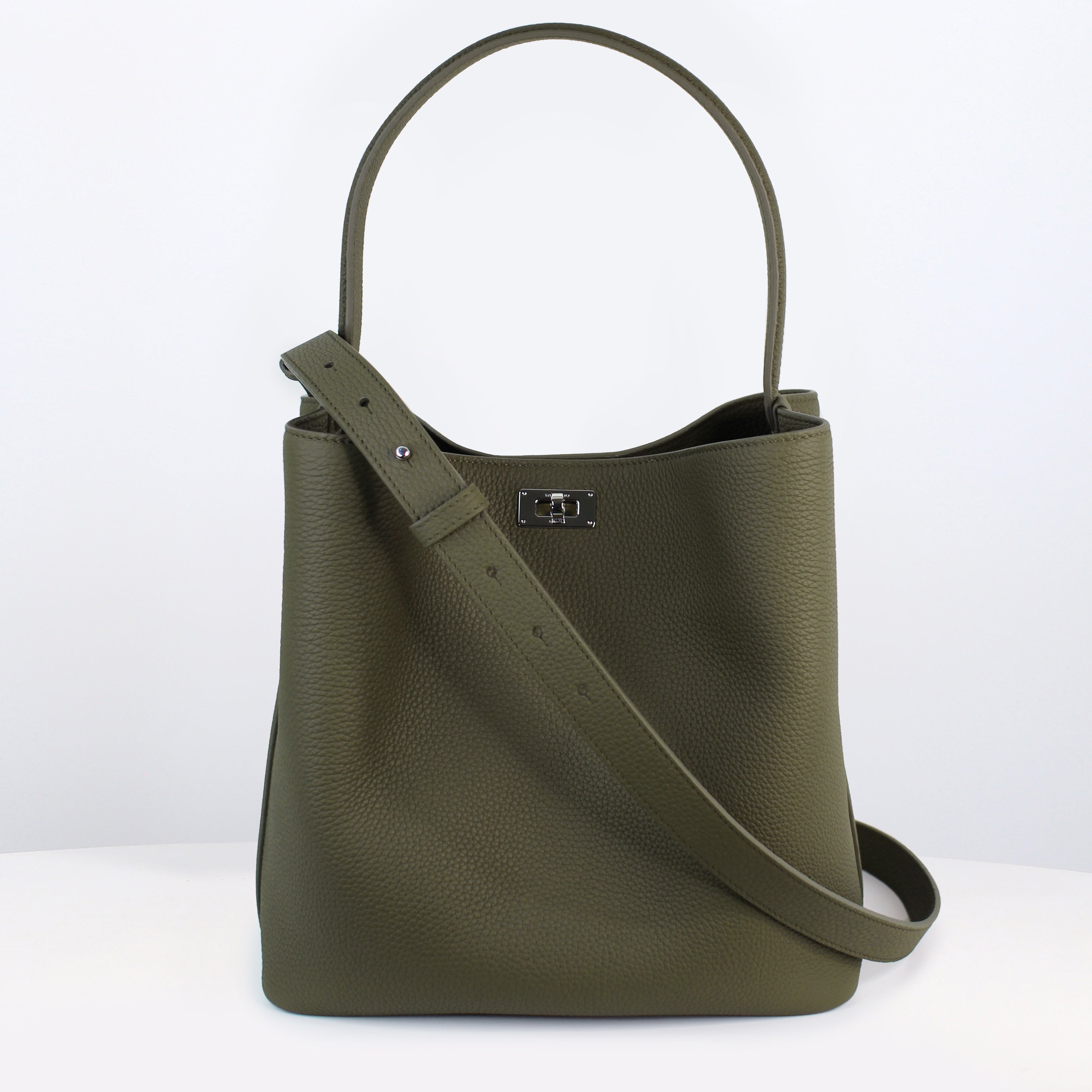 LEATHER BUCKET BAG ODEON PM KHAKI