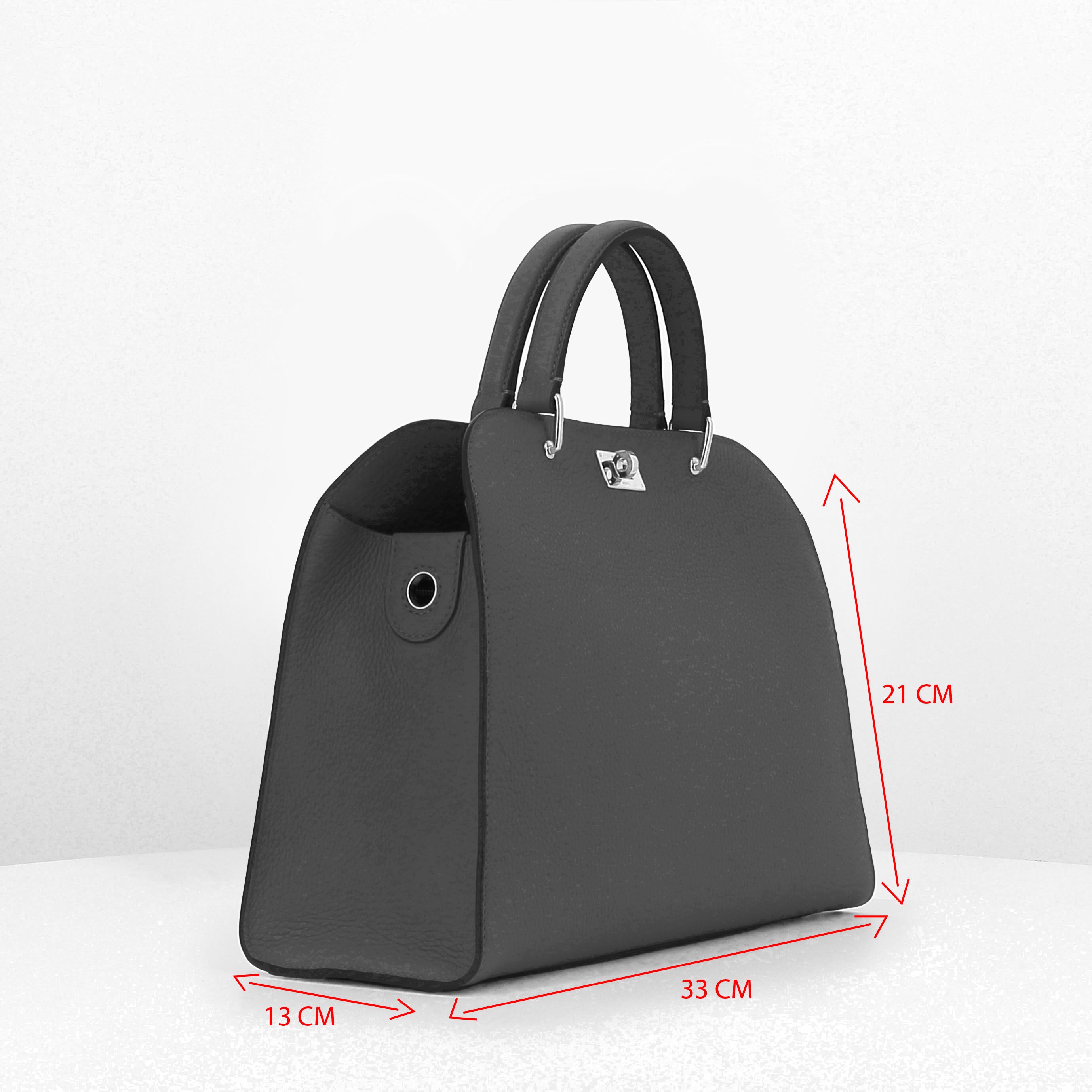 LEATHER HANDBAG OPERA PM CHARCOAL GREY