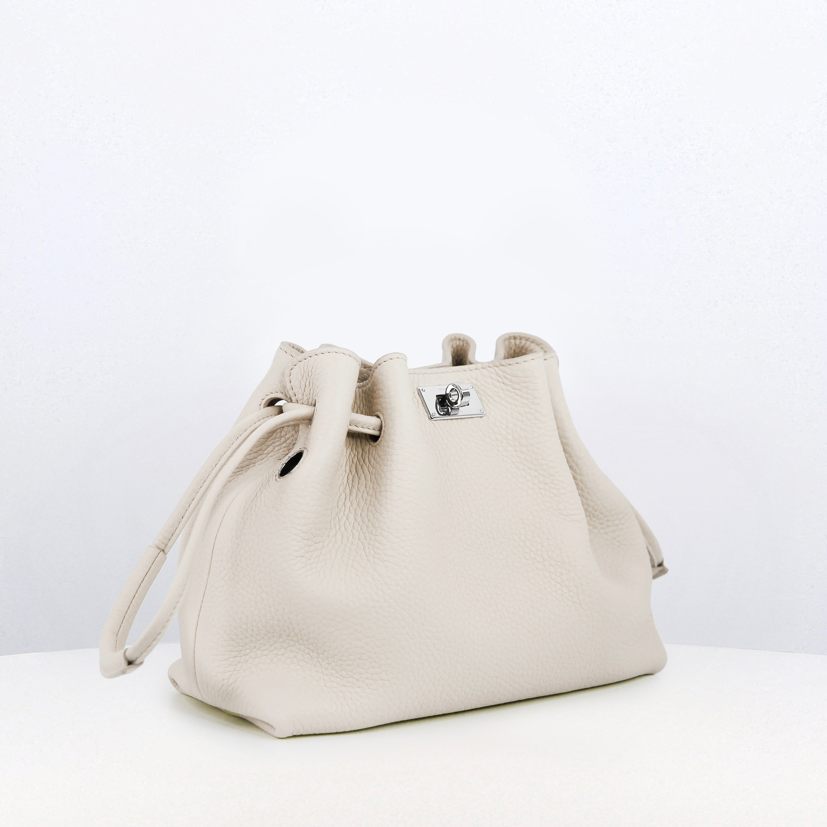 LEATHER DRAWSTRING BAG COLETTE MINI IVORY