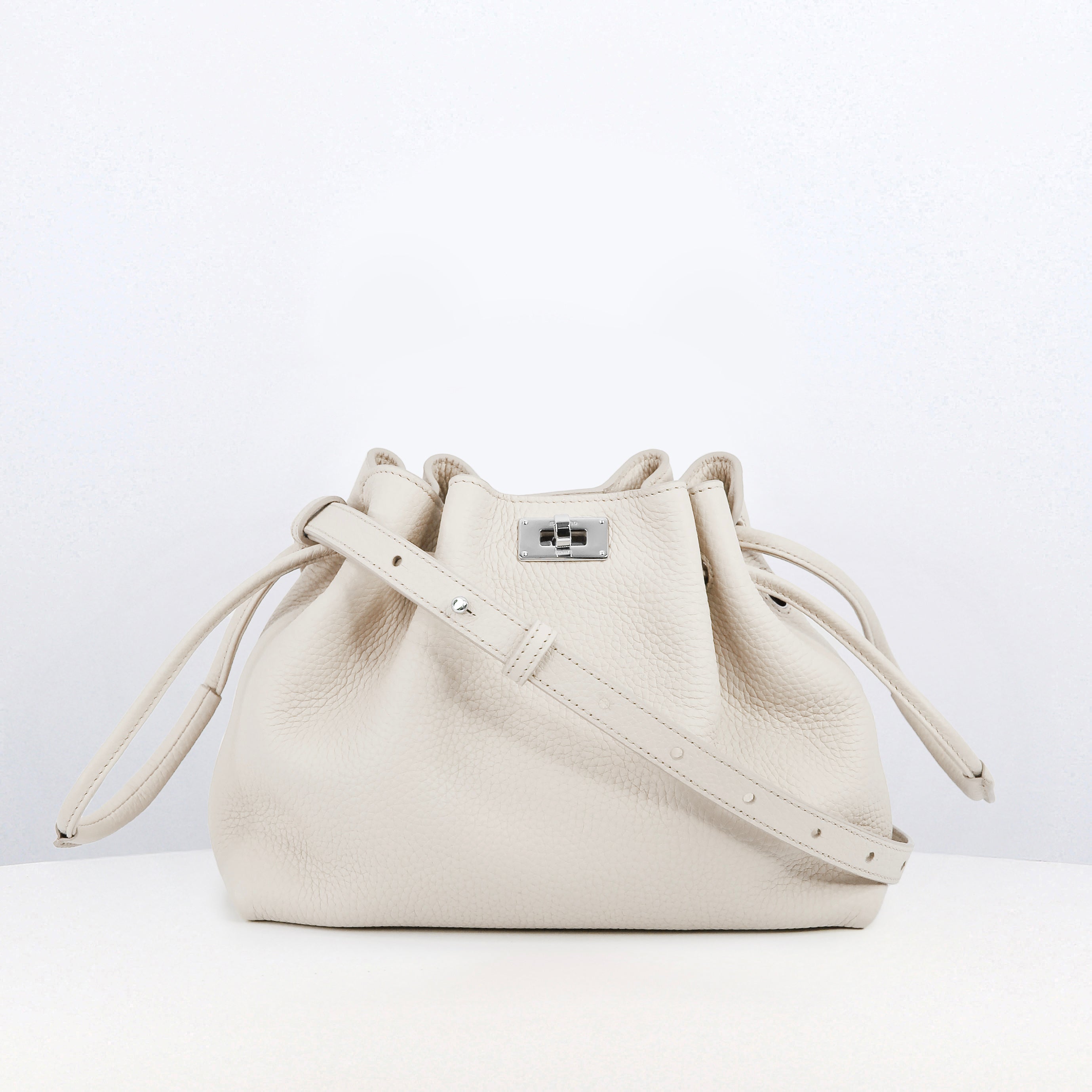 LEATHER DRAWSTRING BAG COLETTE MINI IVORY
