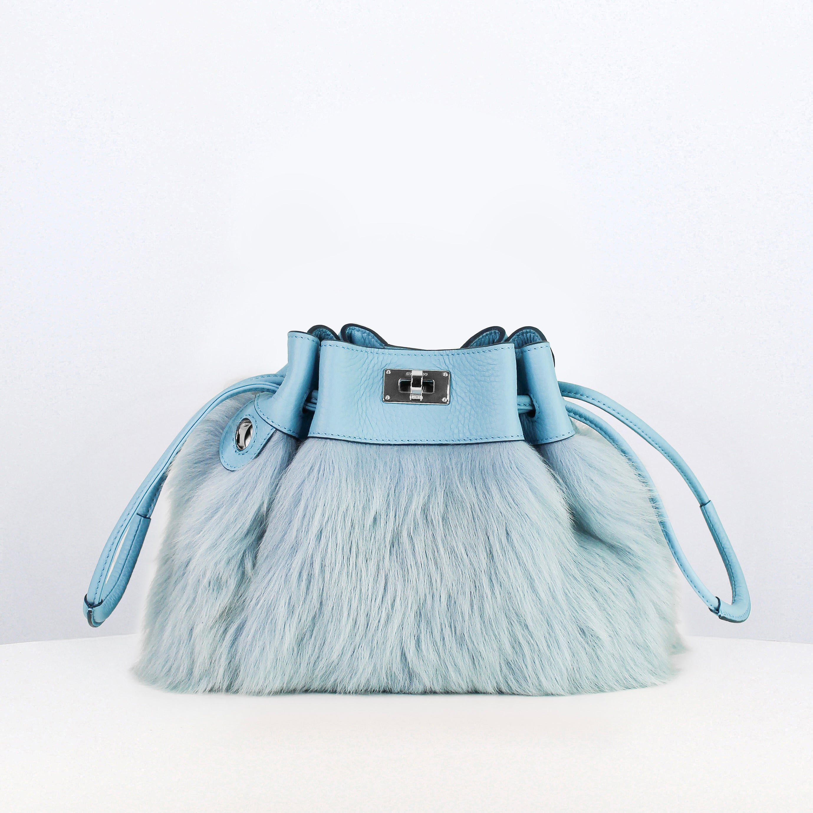 SAC À MAIN EN CUIR ET SHEARLING COLETTE CIEL