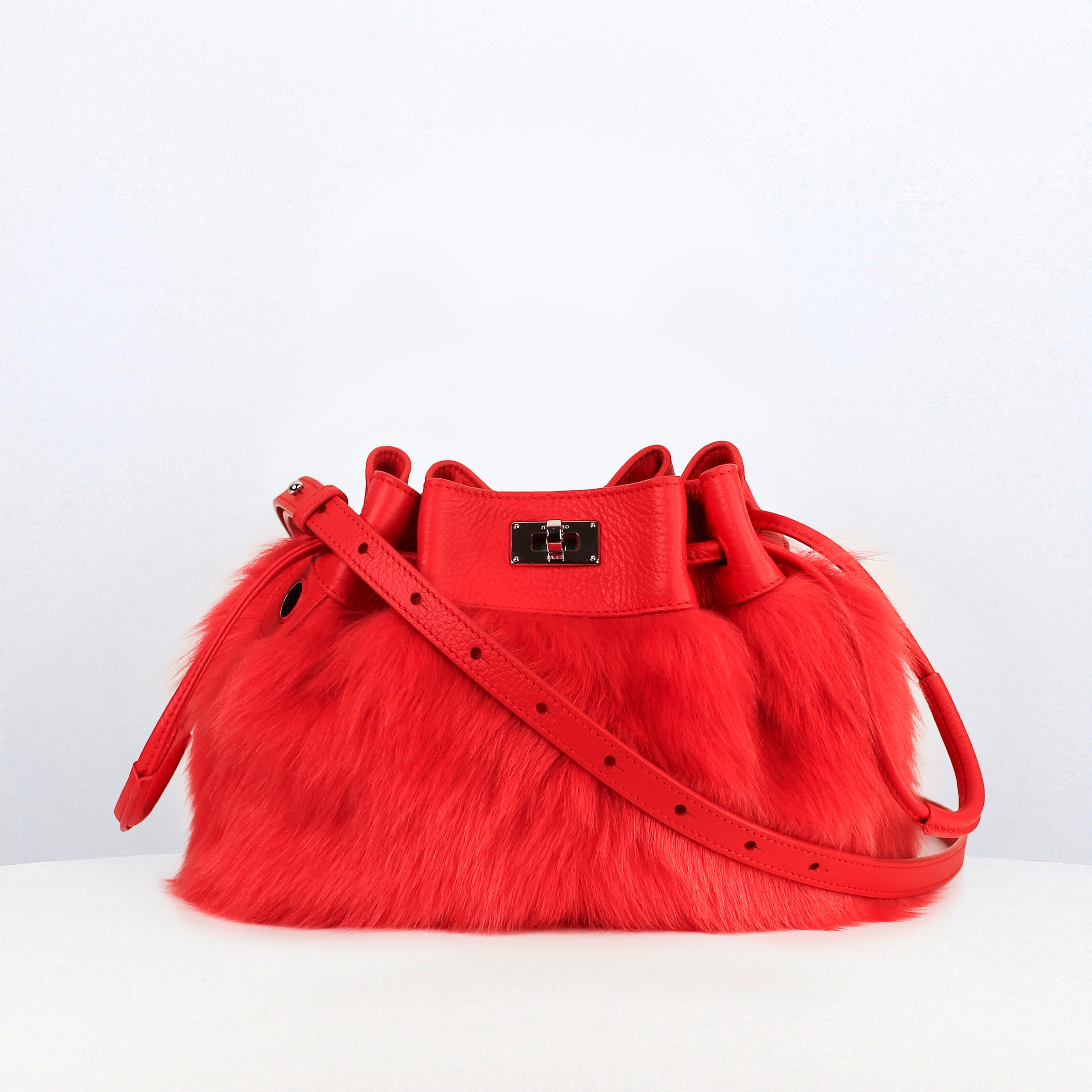 SAC À MAIN EN CUIR ET SHEARLING COLETTE GERANIUM