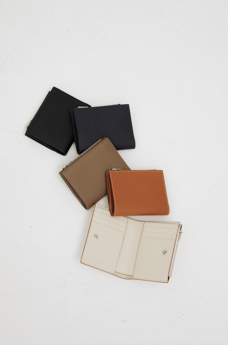 LEATHER BIFOLD ZIP WALLET TAUPE