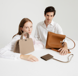 LEATHER BUCKET BAG ODEON PM CAMEL