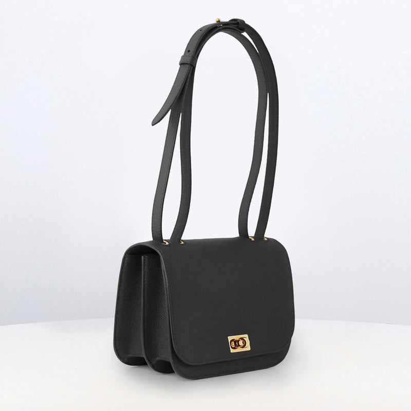 LEATHER FLAP BAG ELYSEE BLACK  