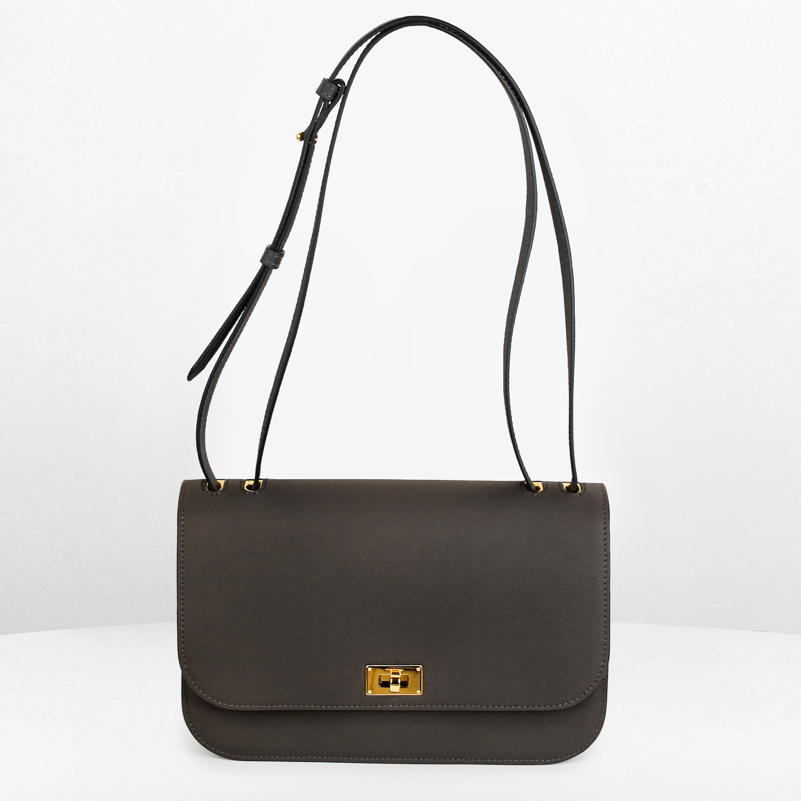 LEATHER FLAP BAG ELYSEE BLACK EAST/WEST CHARCOAL GREY