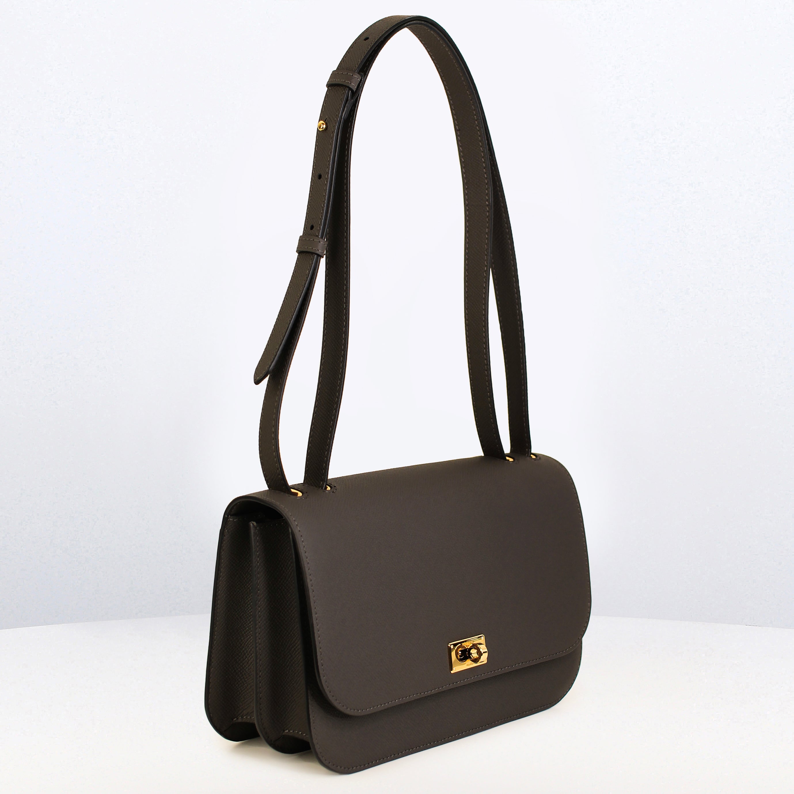 LEATHER FLAP BAG ELYSEE BLACK EAST/WEST CHARCOAL GREY