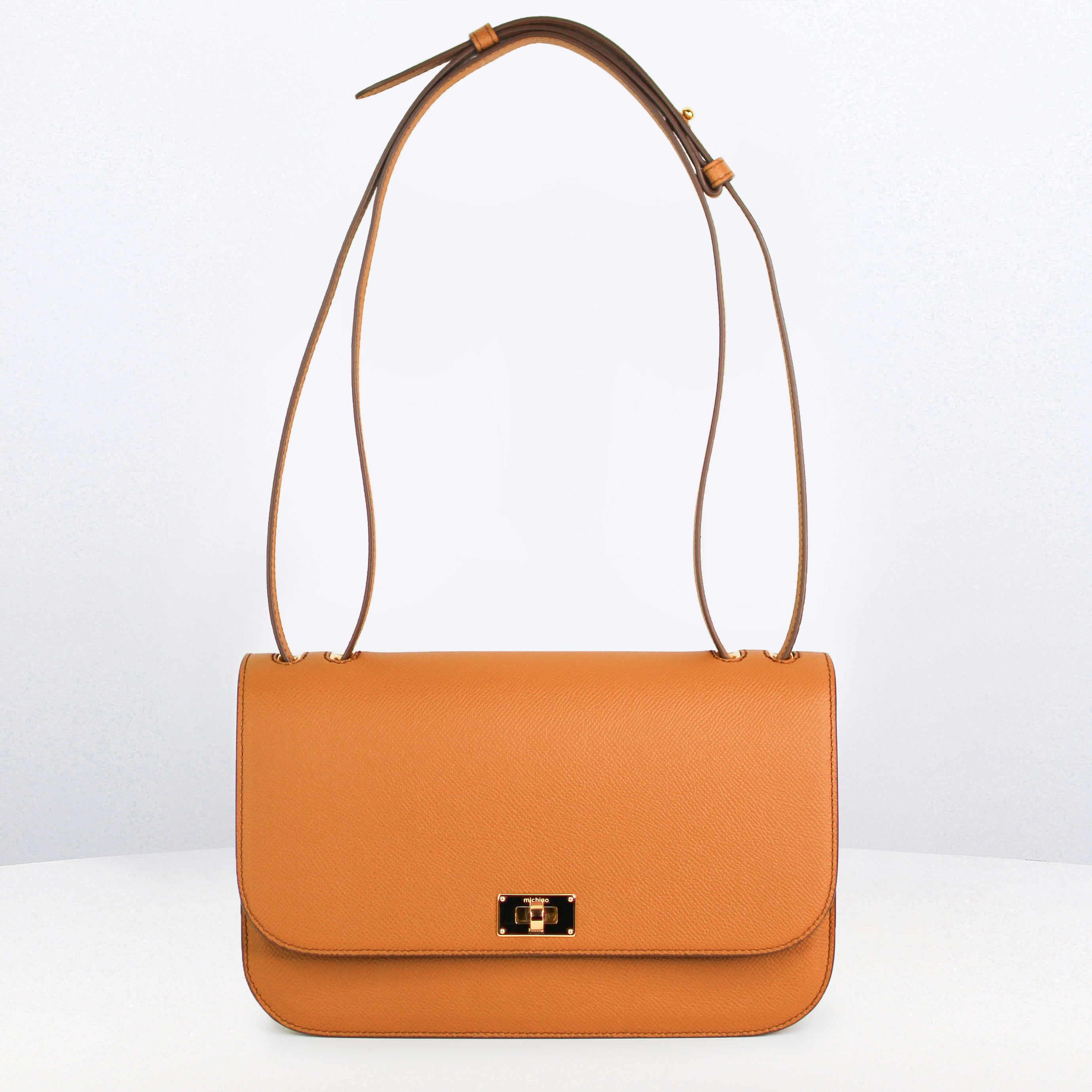 LEATHER FLAP BAG ELYSEE BLACK EAST/WEST GOLD