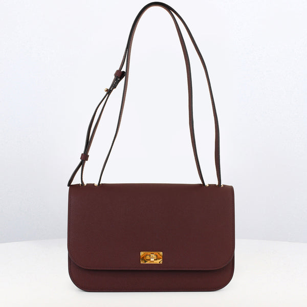 LEATHER FLAP BAG ELYSEE BLACK  EAST/WEST PRUNE