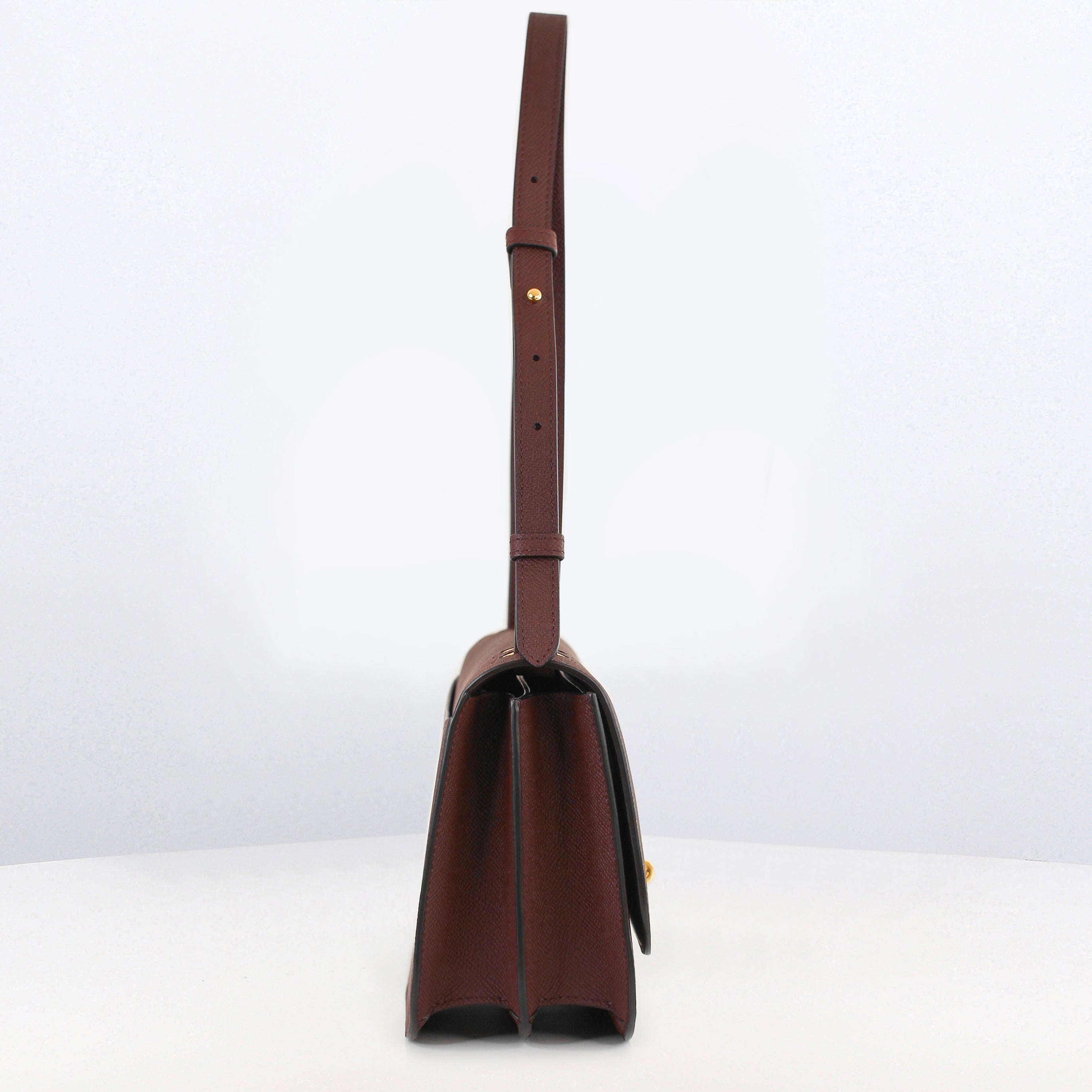 エリゼ レザー フラップバッグ ／横長 あずき色