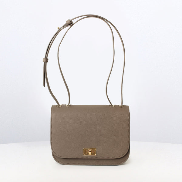 LEATHER FLAP BAG ELYSEE TAUPE  