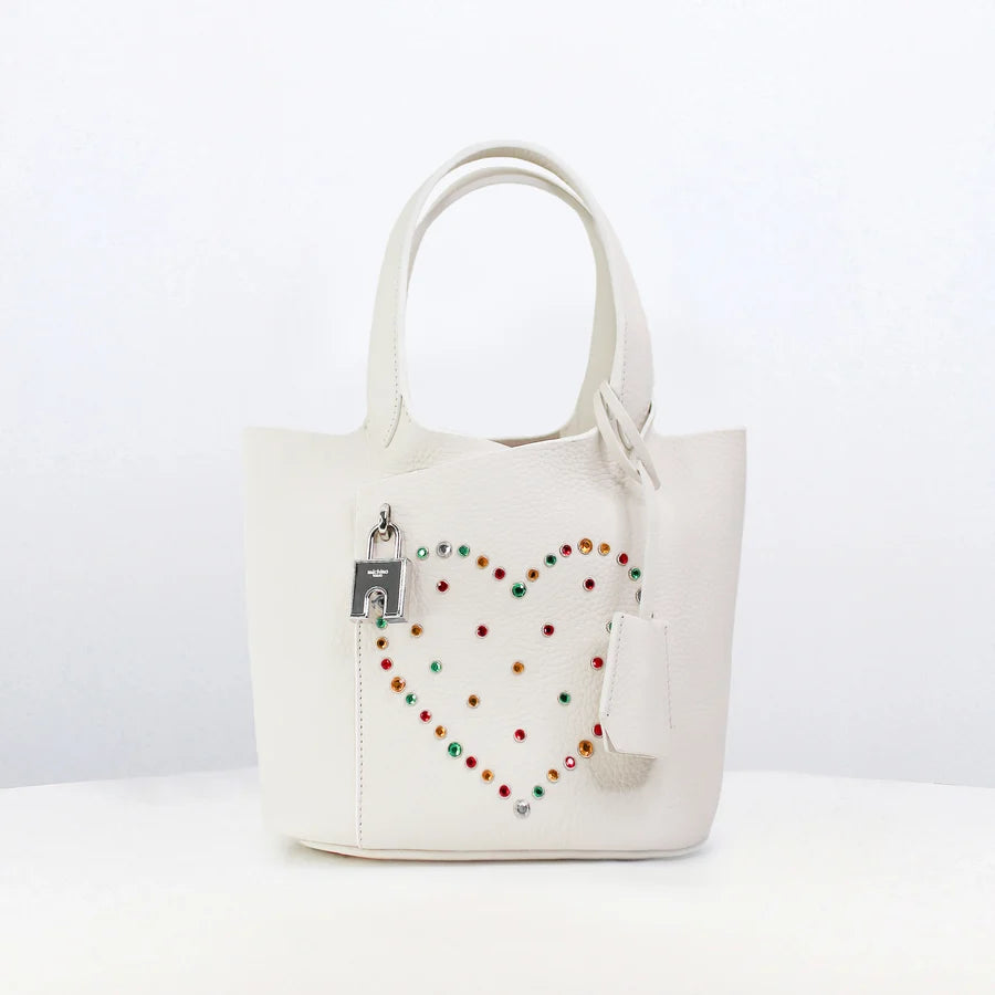 SAC À MAIN EN CUIR ÉTOILE MINI CRAIE LOVE