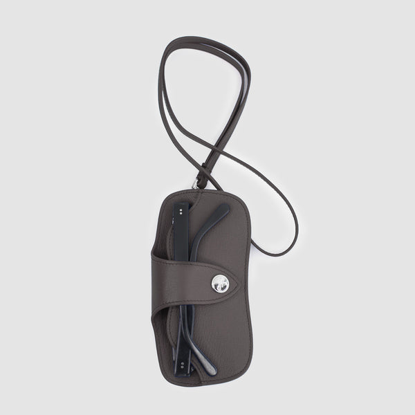 LEATHER GLASSES HOLDER CHARCOAL GREY