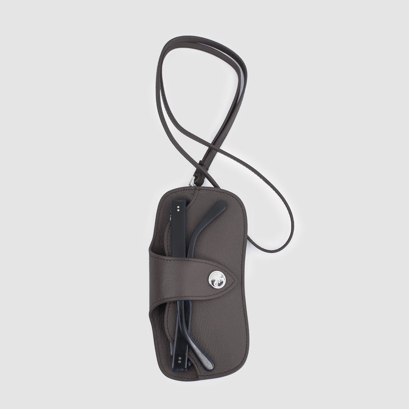 LEATHER GLASSES HOLDER CHARCOAL GREY