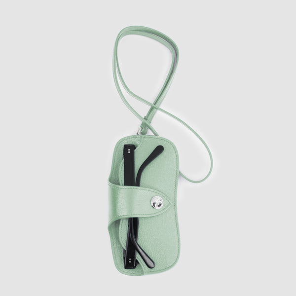 LEATHER GLASSES HOLDER GREEN MINT