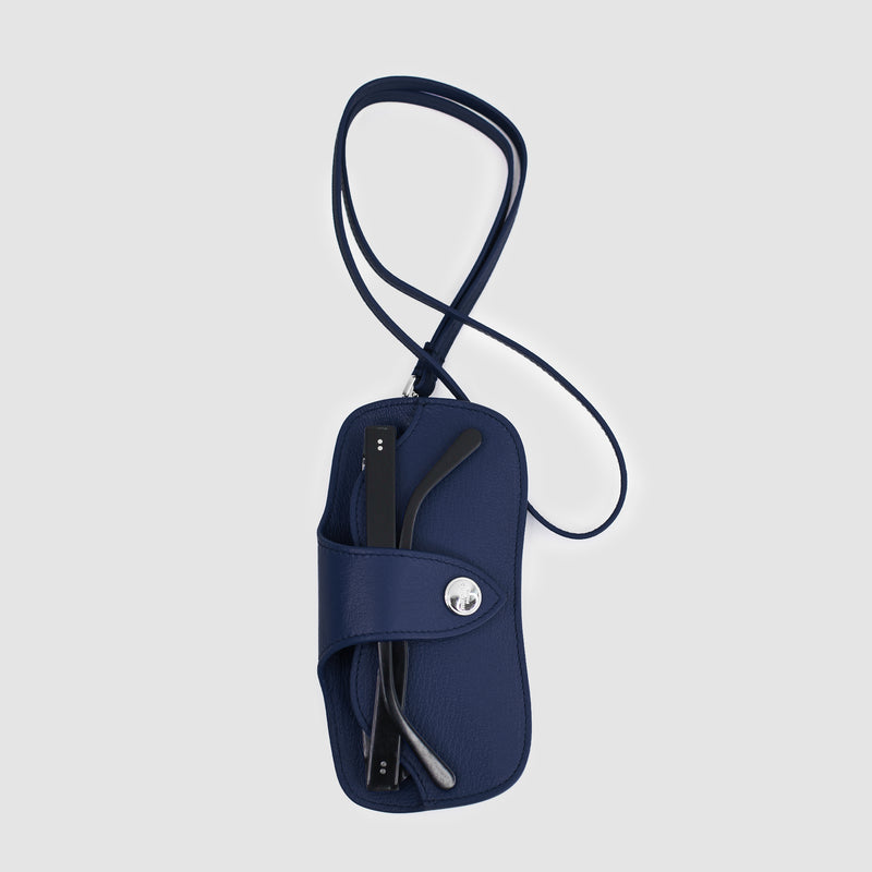 LEATHER GLASSES HOLDER NAVY