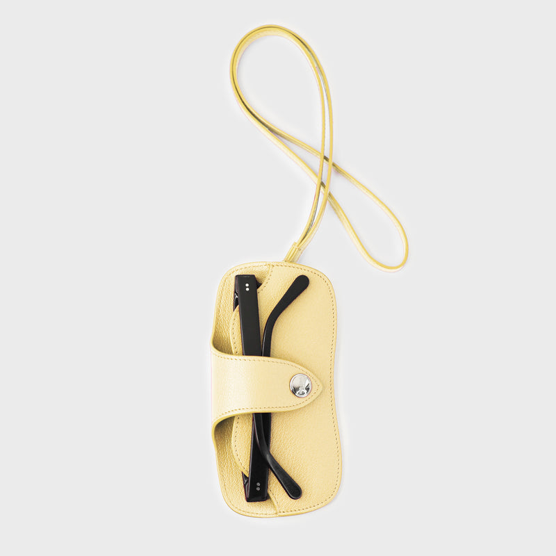 LEATHER GLASSES HOLDER PASTEL YELLOW