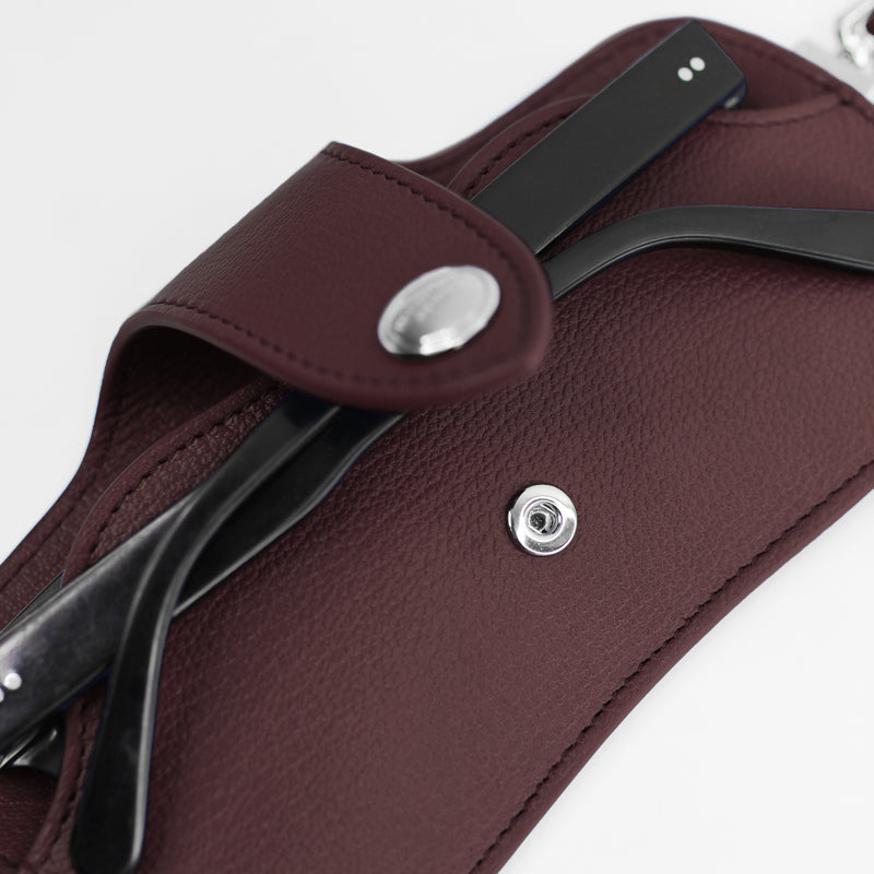 LEATHER GLASSES HOLDER PRUNE
