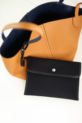 RIVOLI REVERSIBLE LEATHER TOTE BAG NORTH/SOUTH CAMEL/SMOKE
