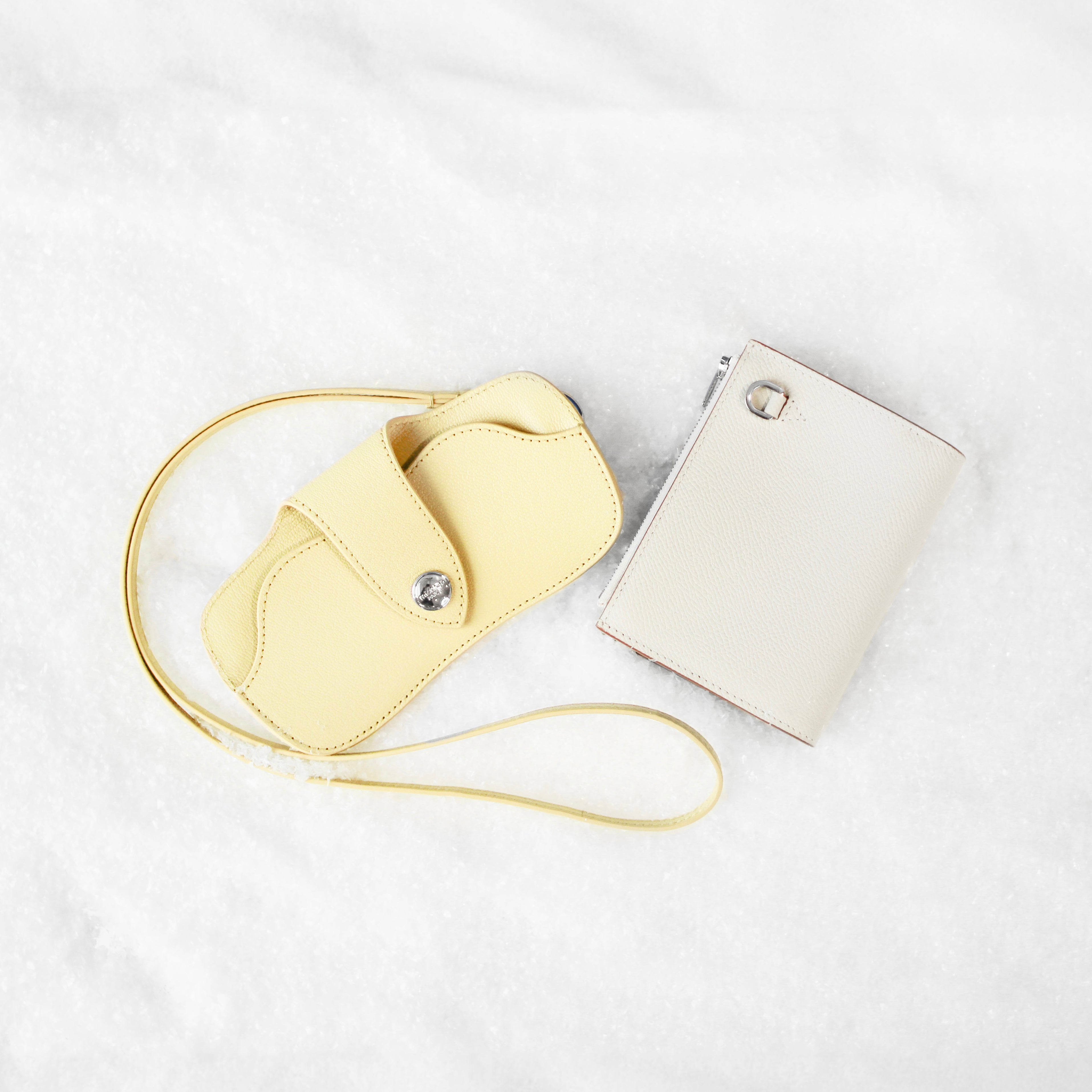 GIFT SET: IVORY TWO-FOLD ZIP LEATHER WALLET & POUSSIN YELLOW LEATHER GLASSES CASE